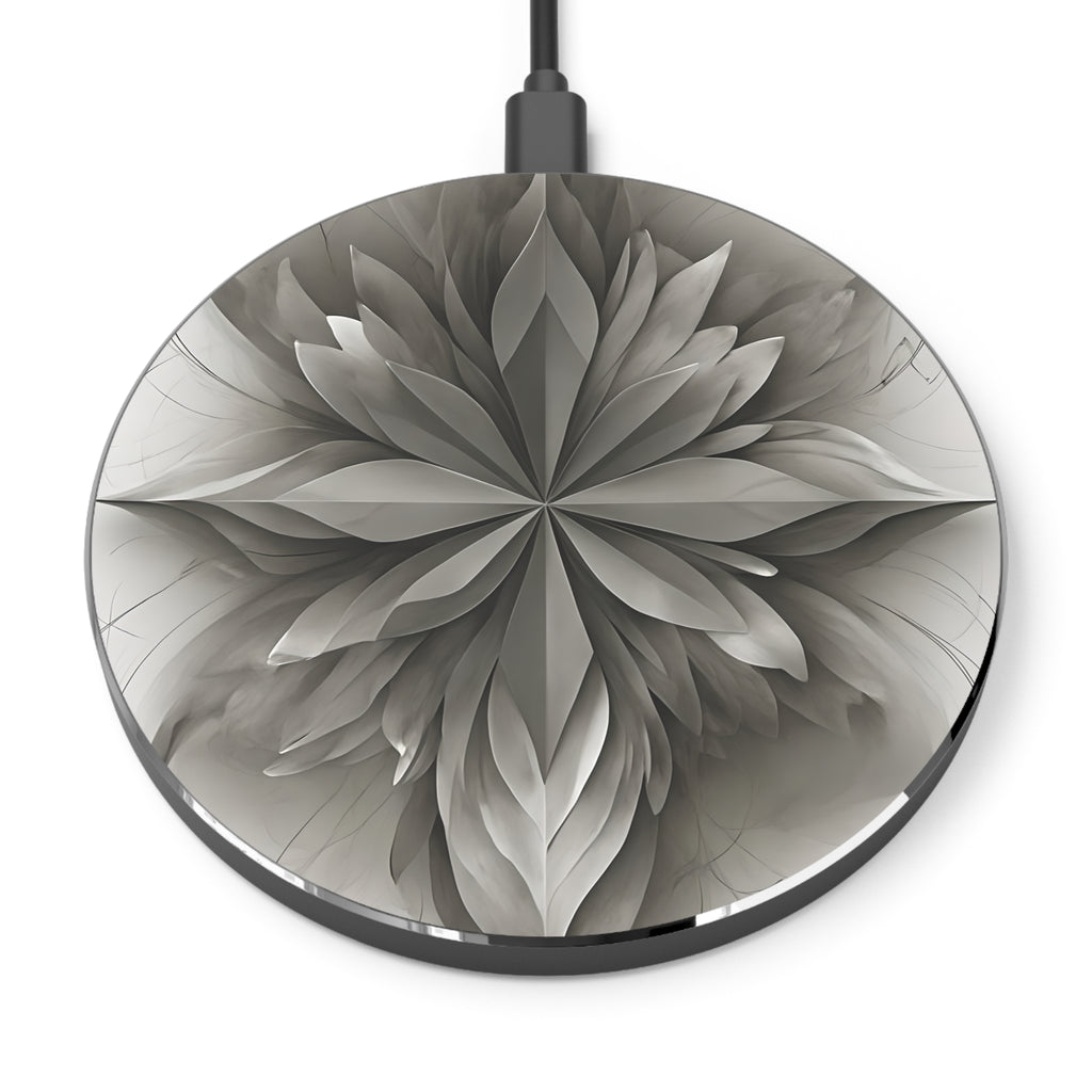 Silver Lotus Qi Wireless Charger - 10W Fast Charging Pad - MagSafe Compatible Designer Phone Charger
