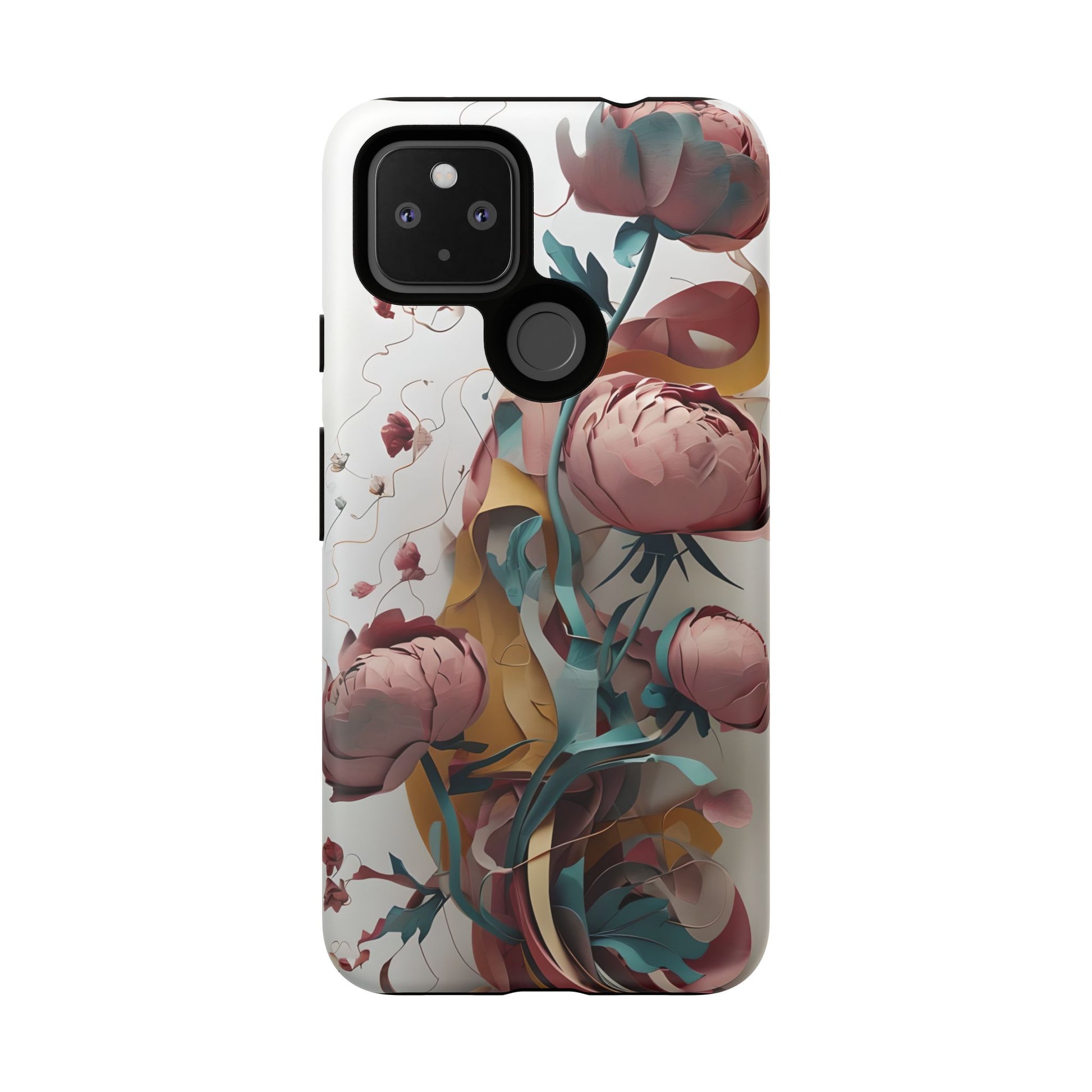 Blushing Peony Veil - Elegant Painterly Floral Google Pixel 4a 5G Tough Phone Case - Soft Blush & Teal Peony Design