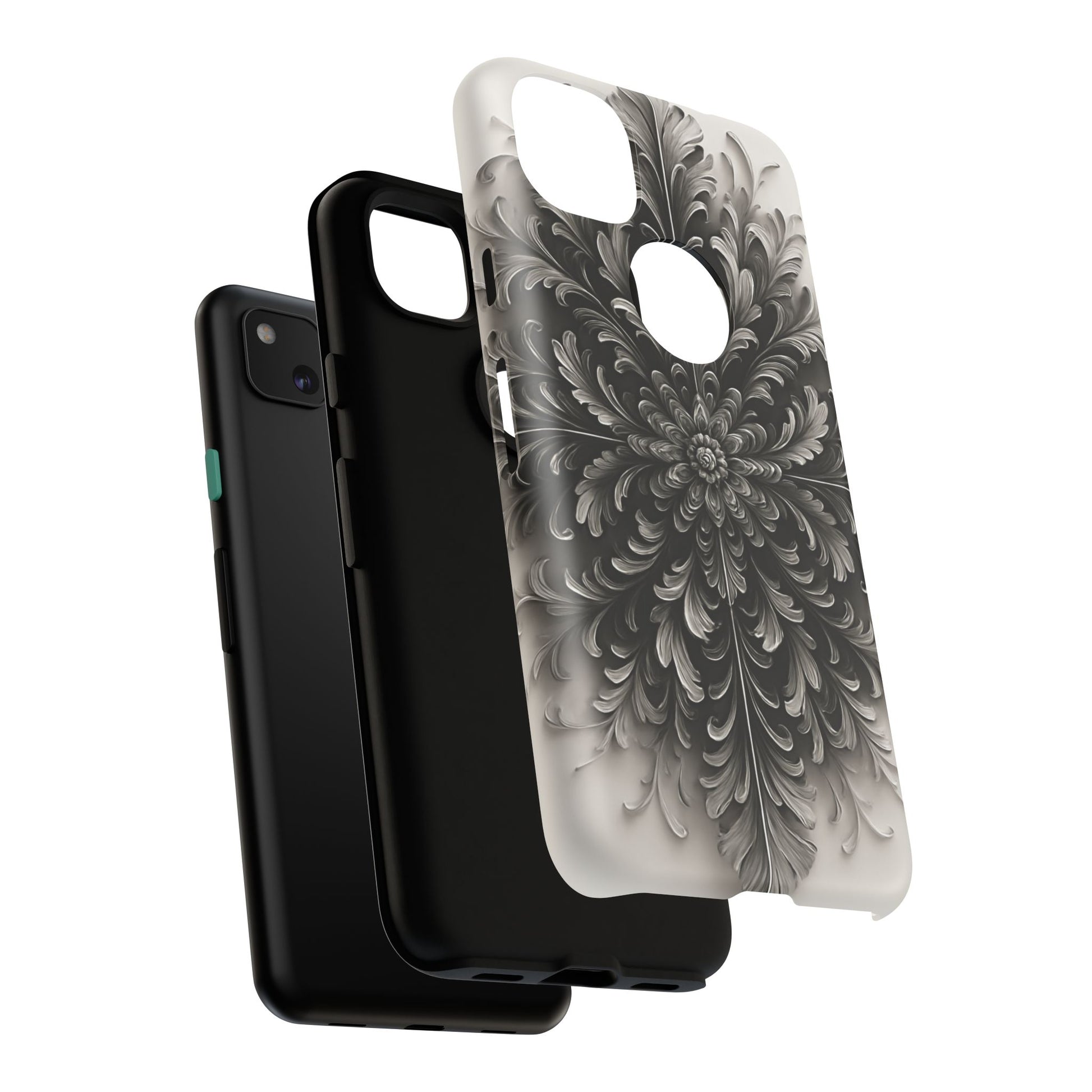 Obsidian Bloom - Elegant Black & White Google Pixel 4a Tough Phone Case - Intricate Mandala Flower Design