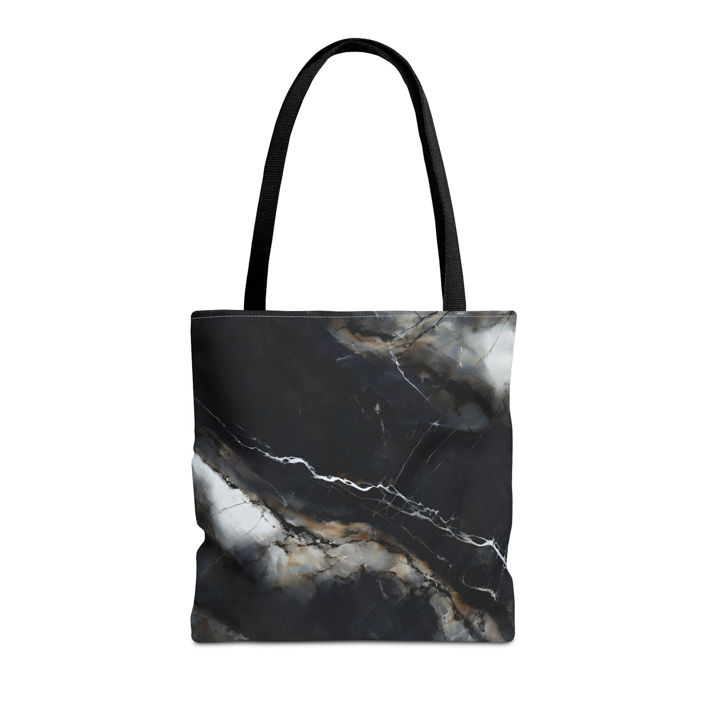 Obsidian Vein canvas tote bag featuring black marble pattern with dramatic white veining and black handles