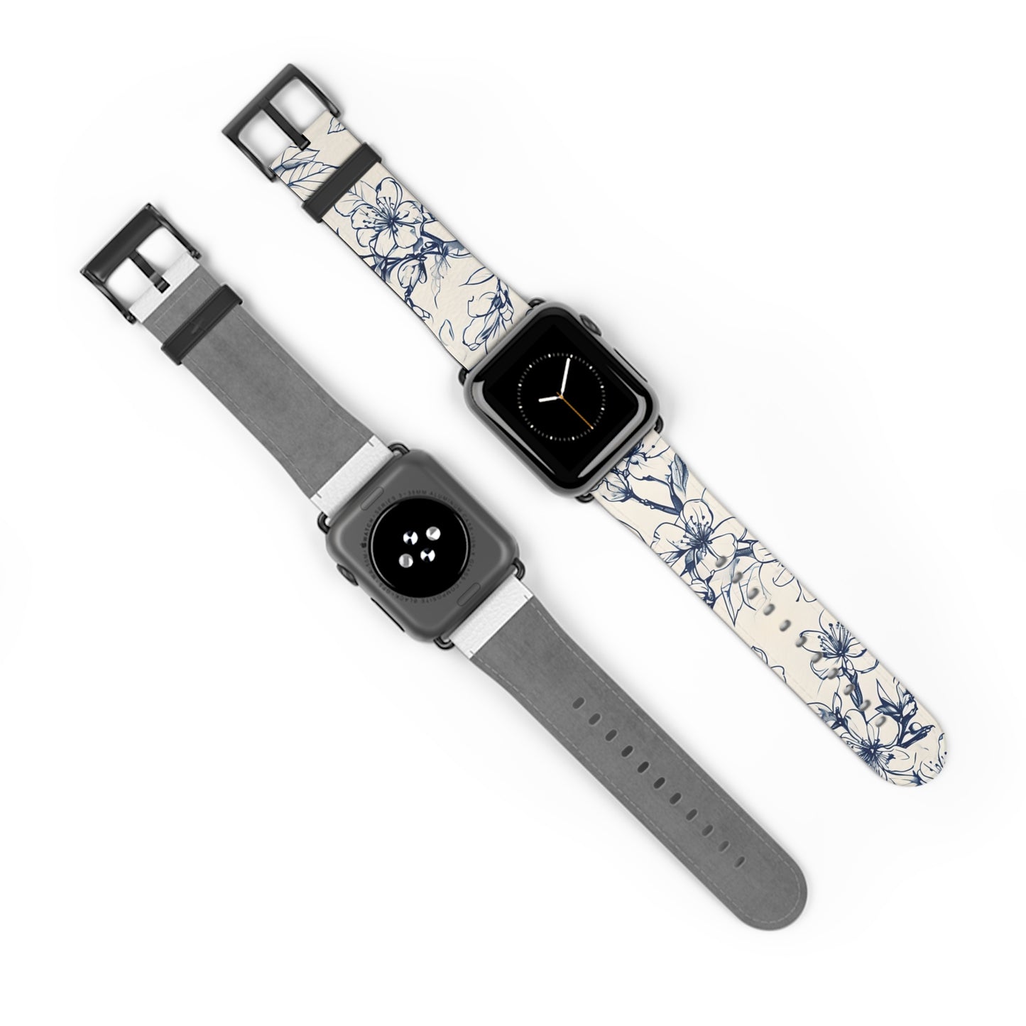 Blossom Sketch Apple Watch Band - Minimalist Blue and White Strap