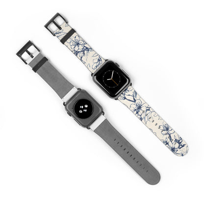 Blossom Sketch Apple Watch Band - Minimalist Blue and White Strap