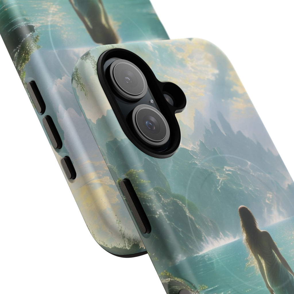 Celestial Tides - Dreamscape Art iPhone 16 MagSafe Phone Case -Ethereal Woman & Fantasy Landscape Design