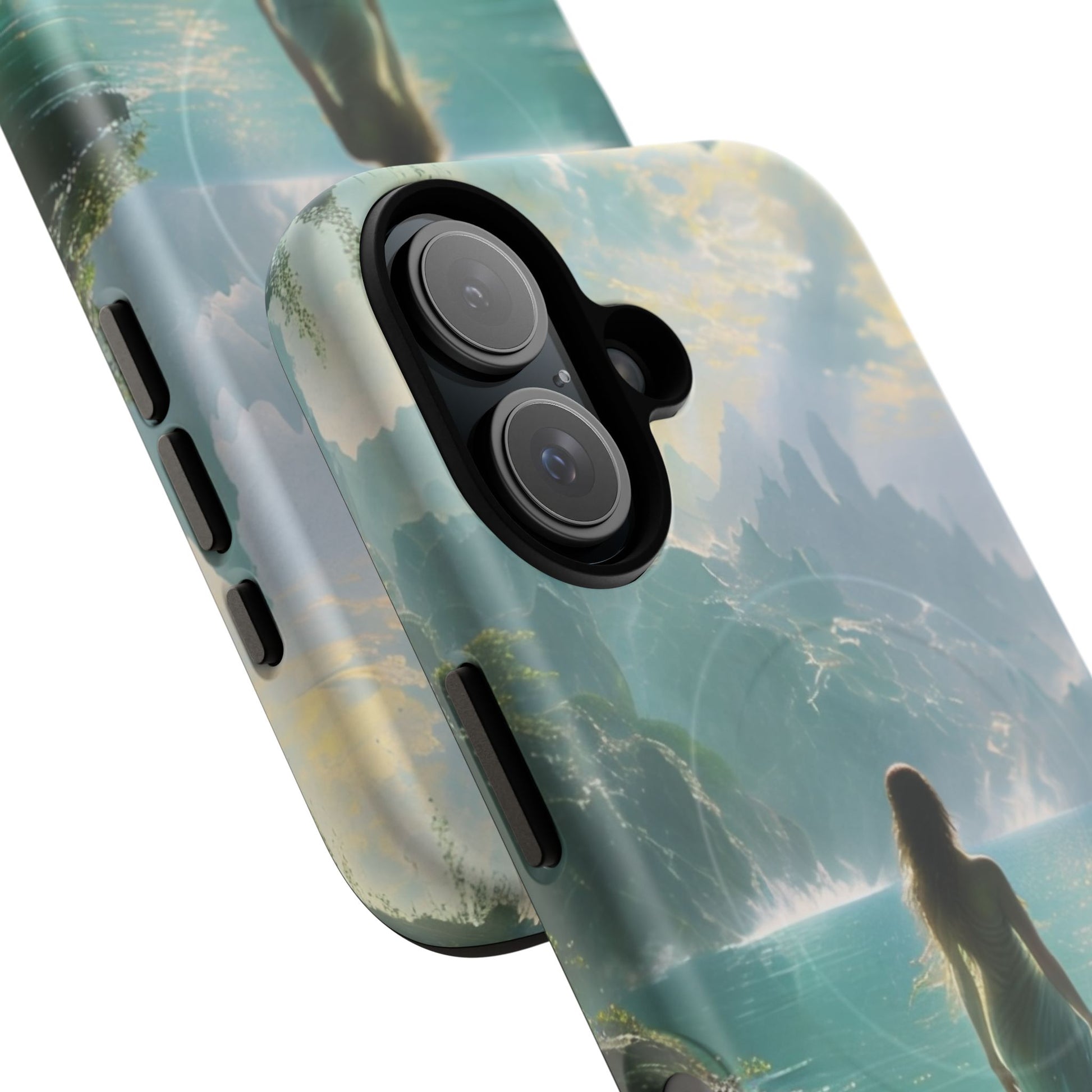 Celestial Tides - Dreamscape Art iPhone 16 MagSafe Phone Case -Ethereal Woman & Fantasy Landscape Design