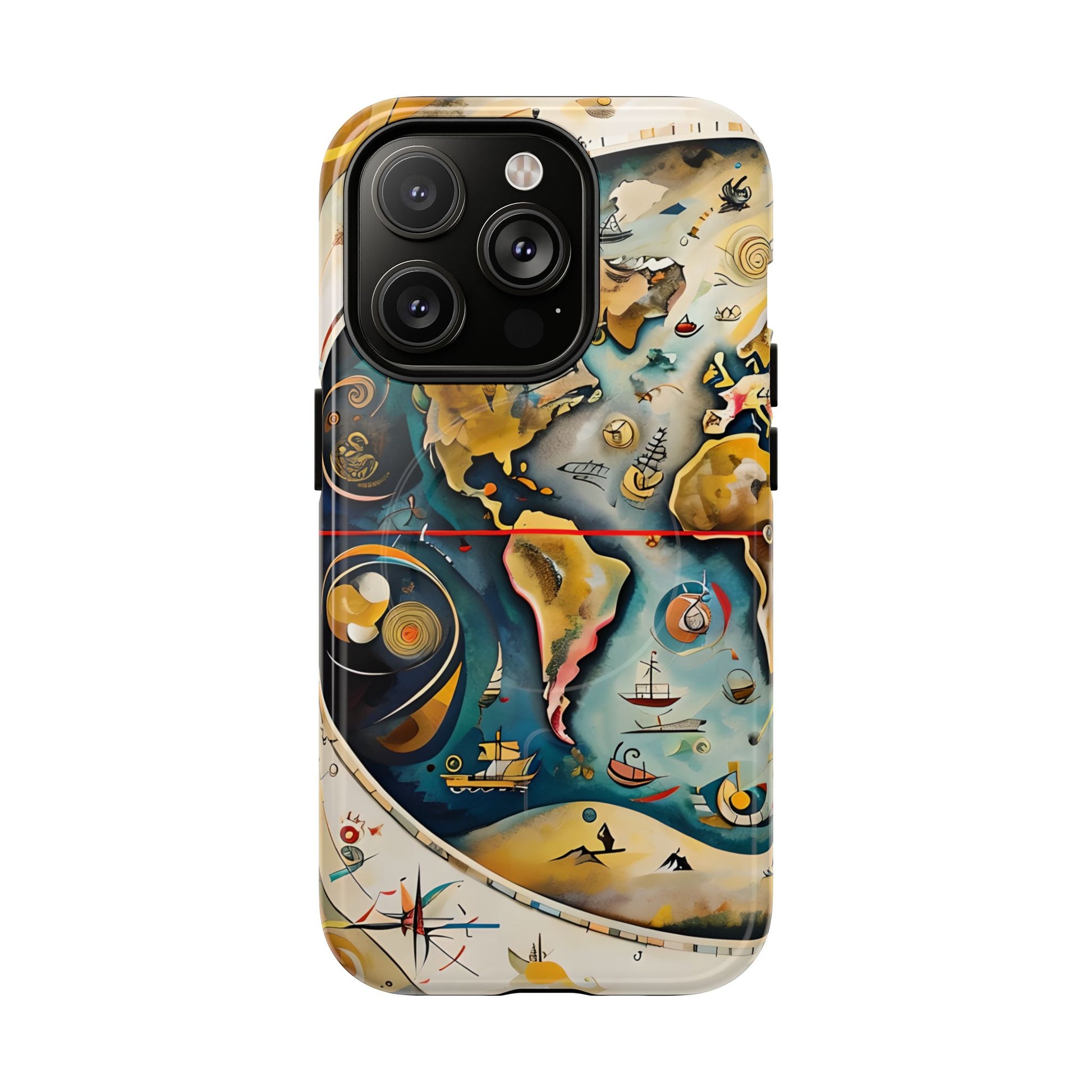 Celestial Map iPhone 14 Pro MagSafe Phone Case -Vintage Nautical World Map, Artistic Blue & Gold
