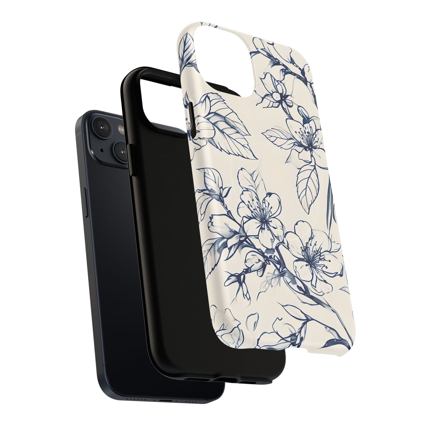 Blossom Sketch - Artistic Blue Floral - iPhone MagSafe Phone Case - Botanical Design