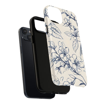 Blossom Sketch - Artistic Blue Floral - iPhone MagSafe Phone Case - Botanical Design