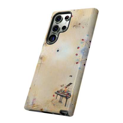 Keys of Imagination Samsung Galaxy phone case angled view featuring colorful abstract piano artwork