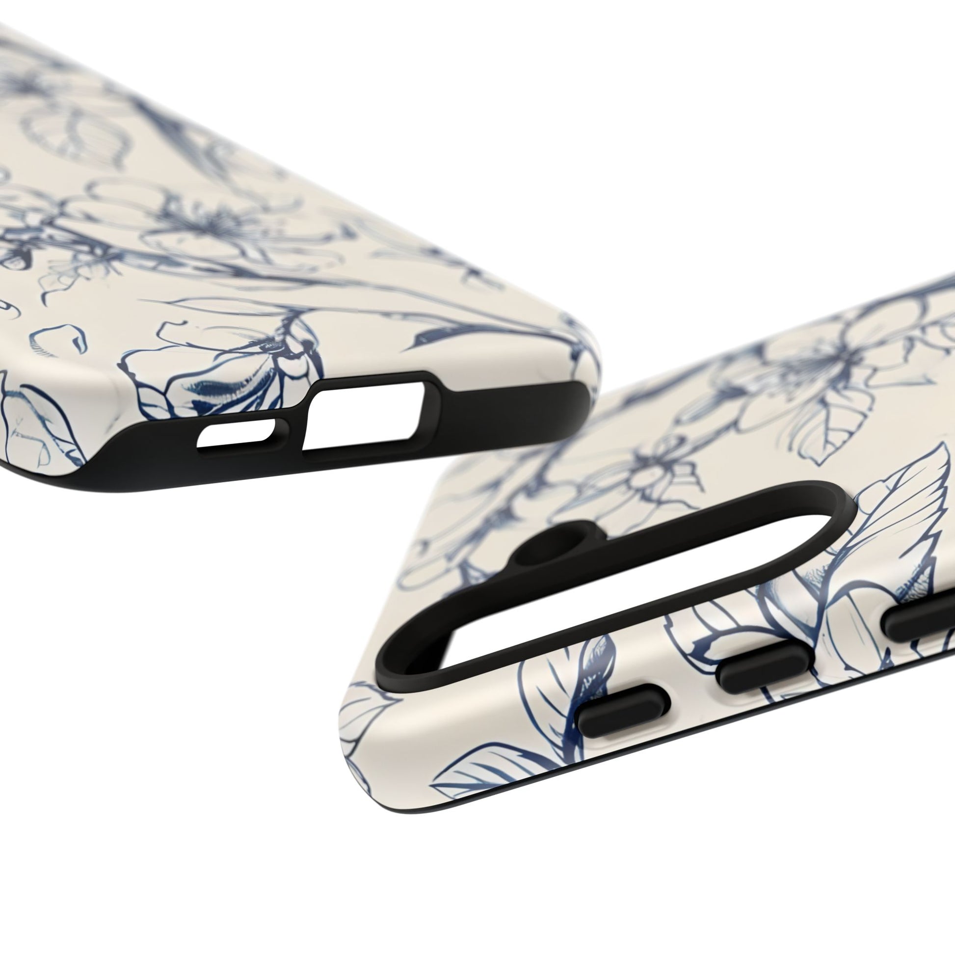 Blossom Sketch - Artistic Blue Floral Samsung Galaxy S24 Tough Phone Case - Hand-Drawn Botanical Design