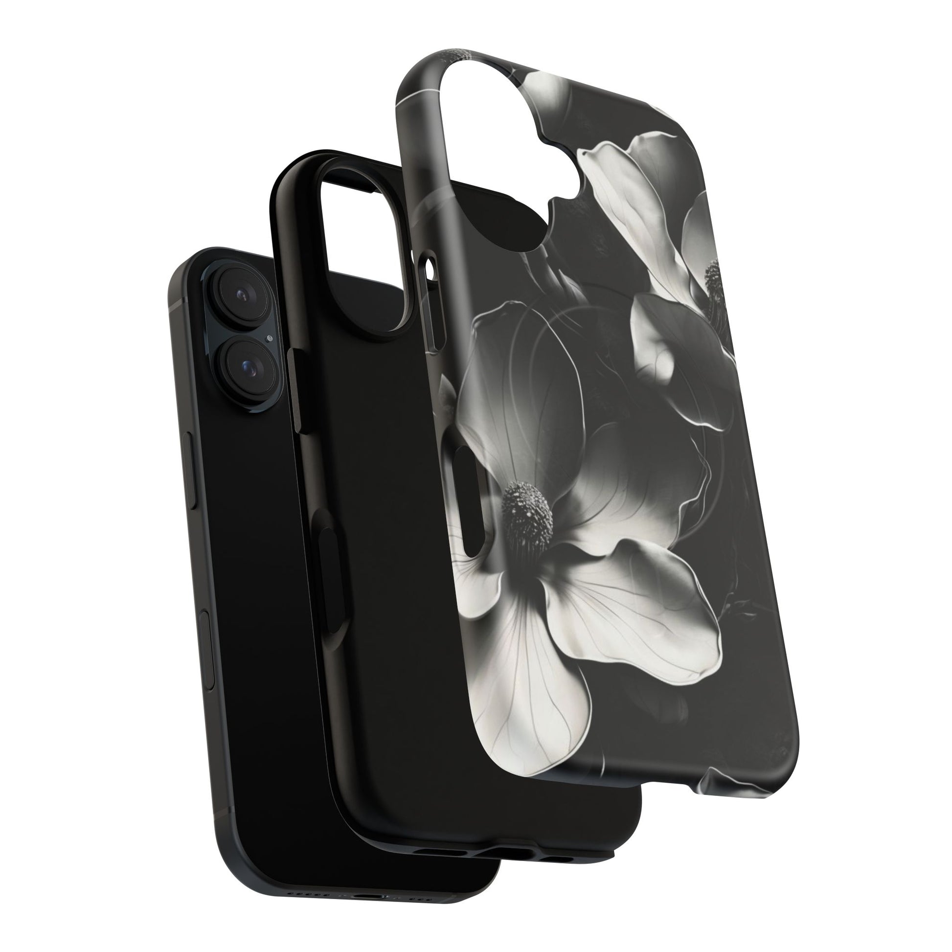 Monochrome Magnolia - Elegant Black & White Floral iPhone 16 MagSafe Phone Case - Artistic Magnolia Design