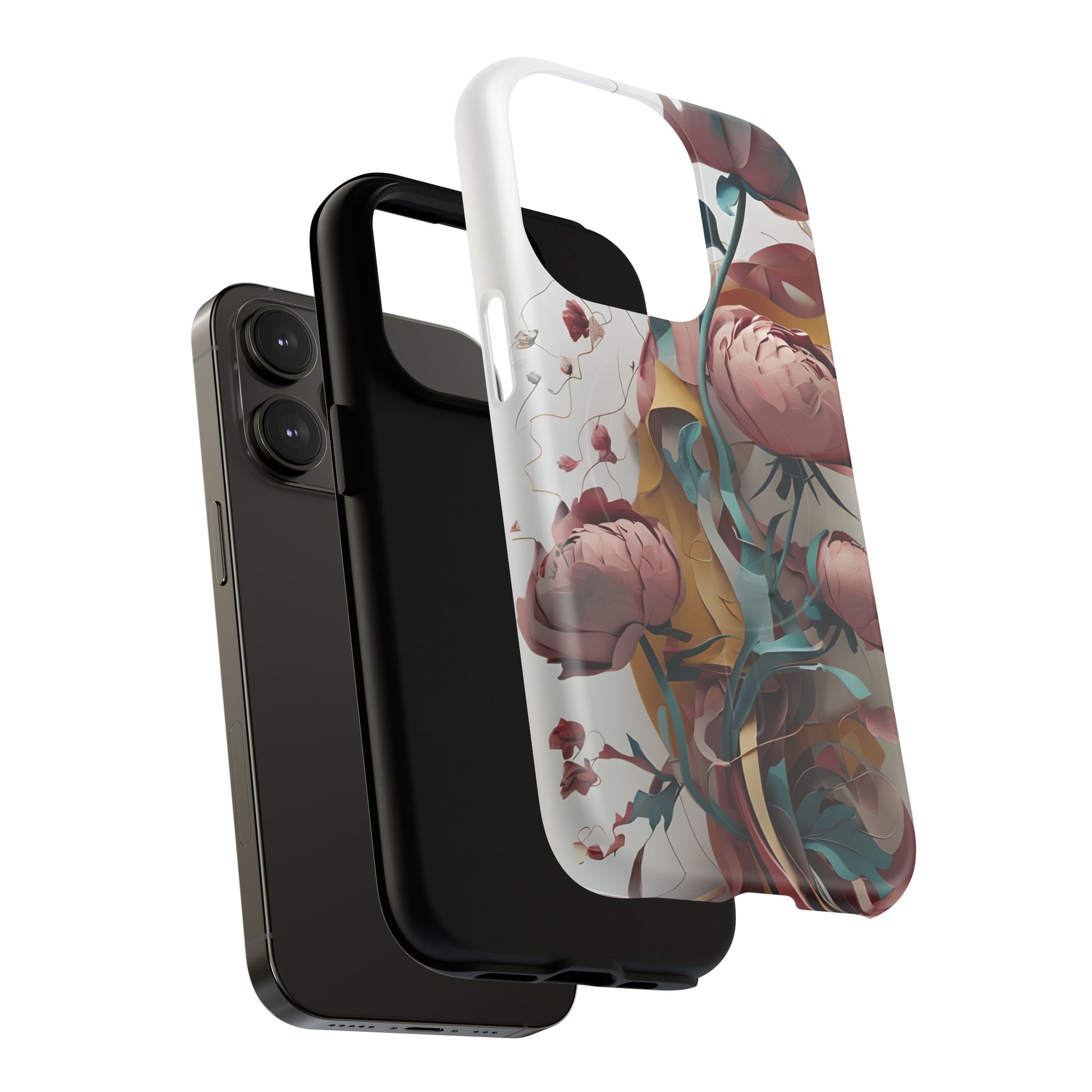 Blushing Peony Veil - Elegant Painterly Floral iPhone 14 Pro MagSafe Phone Case - Soft Blush & Teal Peony Design