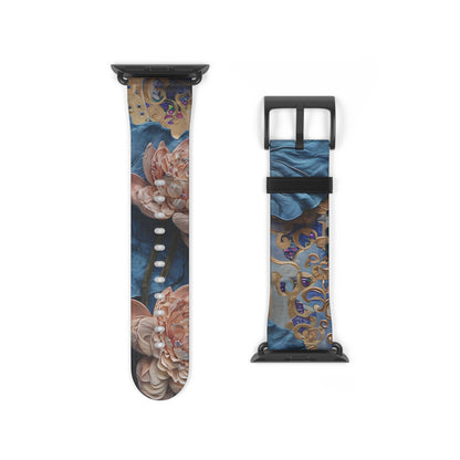 Peony Midnight Tapestry Designer Apple Watch Band - Premium Custom Strap for Series 1-9, SE & Ultra - Artistic Vegan Leather