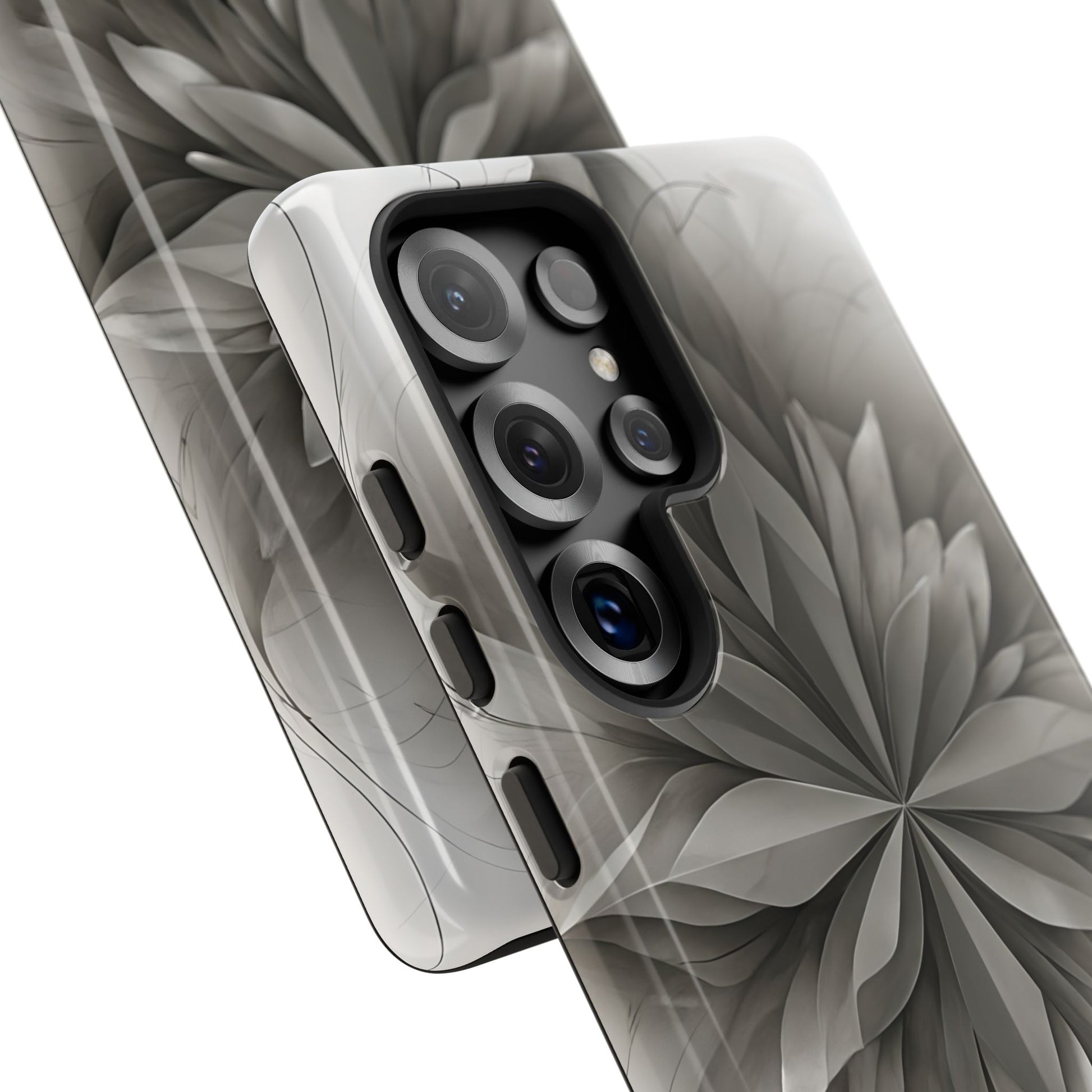 Silver Lotus - Elegant Monochrome Floral Samsung Galaxy S25 Ultra Tough Phone Case - Modern Lotus Design