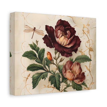 Vintage Burgundy Rose - Romantic Horizontal Wall Art with Dark Florals