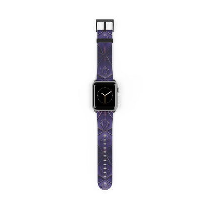 Violet Nebula Apple Watch band with watch face featuring deep violet celestial geometric pattern inspired by nebula and star constellations