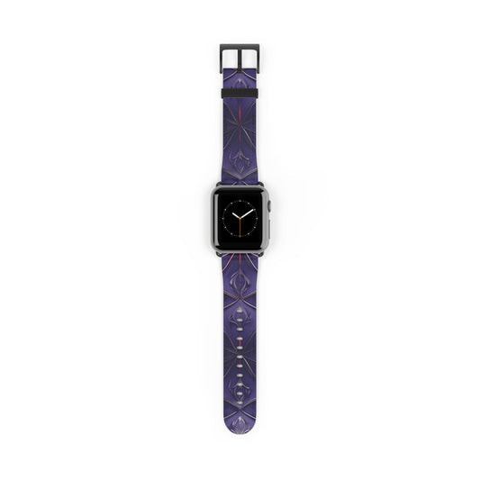 Violet Nebula Apple Watch band with watch face featuring deep violet celestial geometric pattern inspired by nebula and star constellations