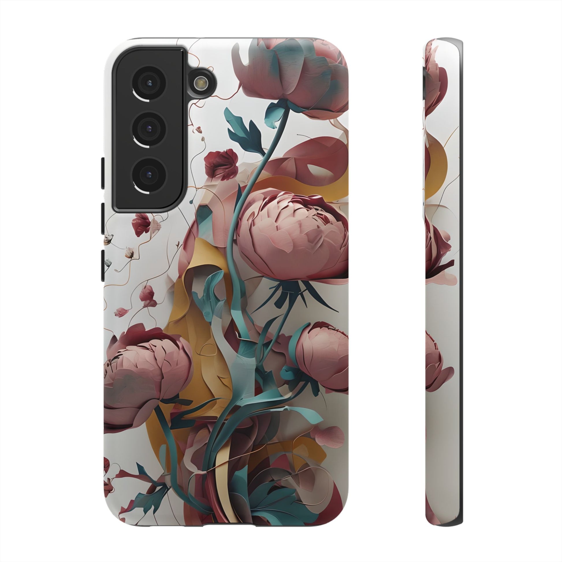 Blushing Peony Veil - Elegant Painterly Floral Samsung Galaxy S22 Tough Phone Case - Soft Blush & Teal Peony Design