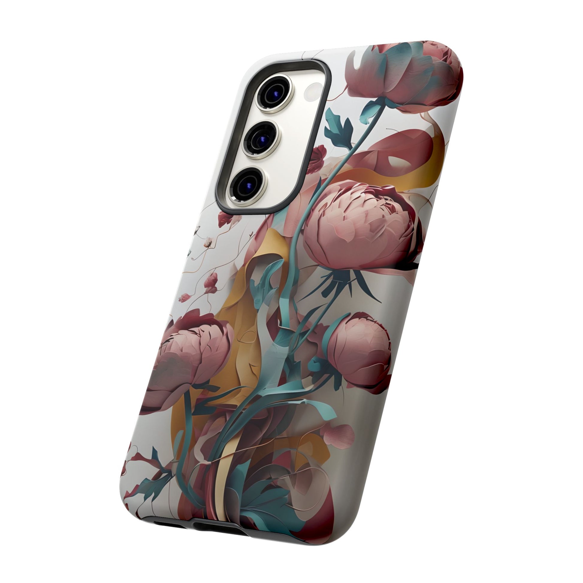 Blushing Peony Veil - Elegant Painterly Floral Samsung Galaxy S23 Tough Phone Case - Soft Blush & Teal Peony Design