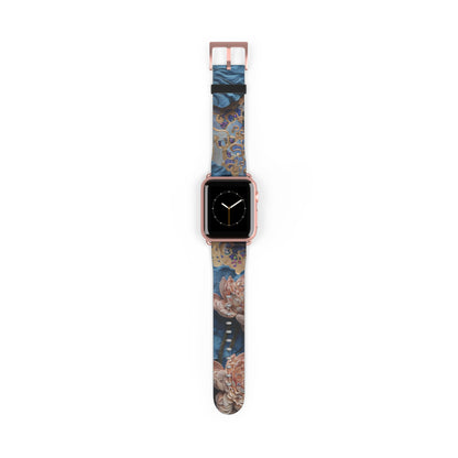 Peony Midnight Tapestry Designer Apple Watch Band - Premium Custom Strap for Series 1-9, SE & Ultra - Artistic Vegan Leather