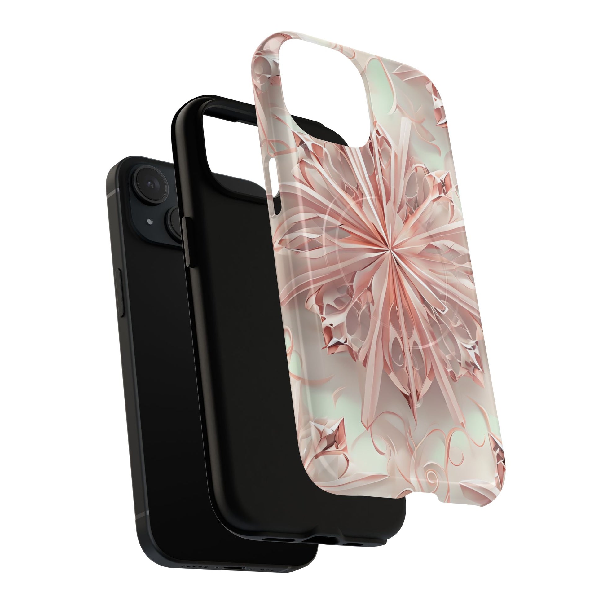 Blush Frost iPhone 15 - Kaleidoscope Collection of MagSafe Compatible - Soft Pink Geometric Floral Design