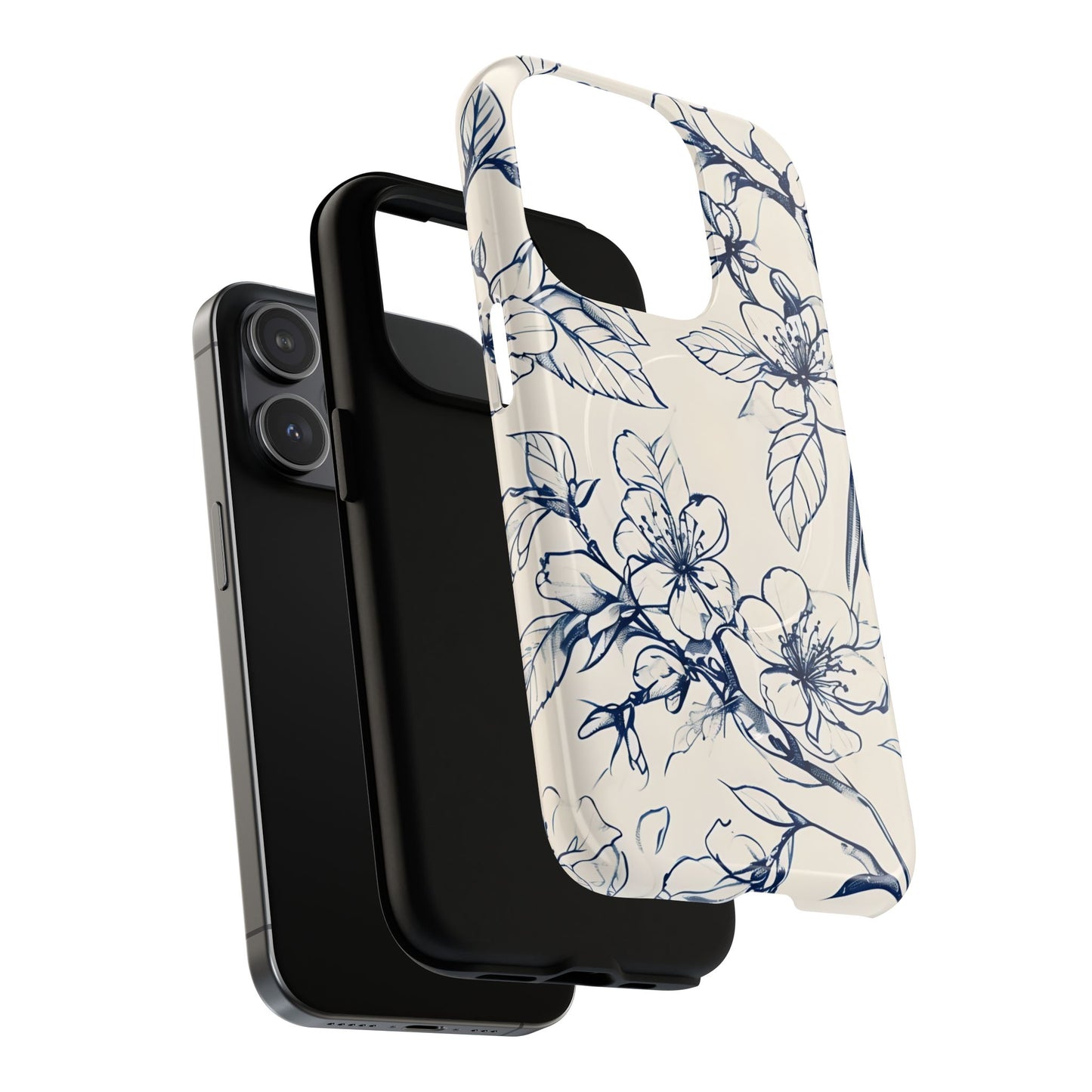 Blossom Sketch - Artistic Blue Floral - iPhone MagSafe Phone Case - Botanical Design