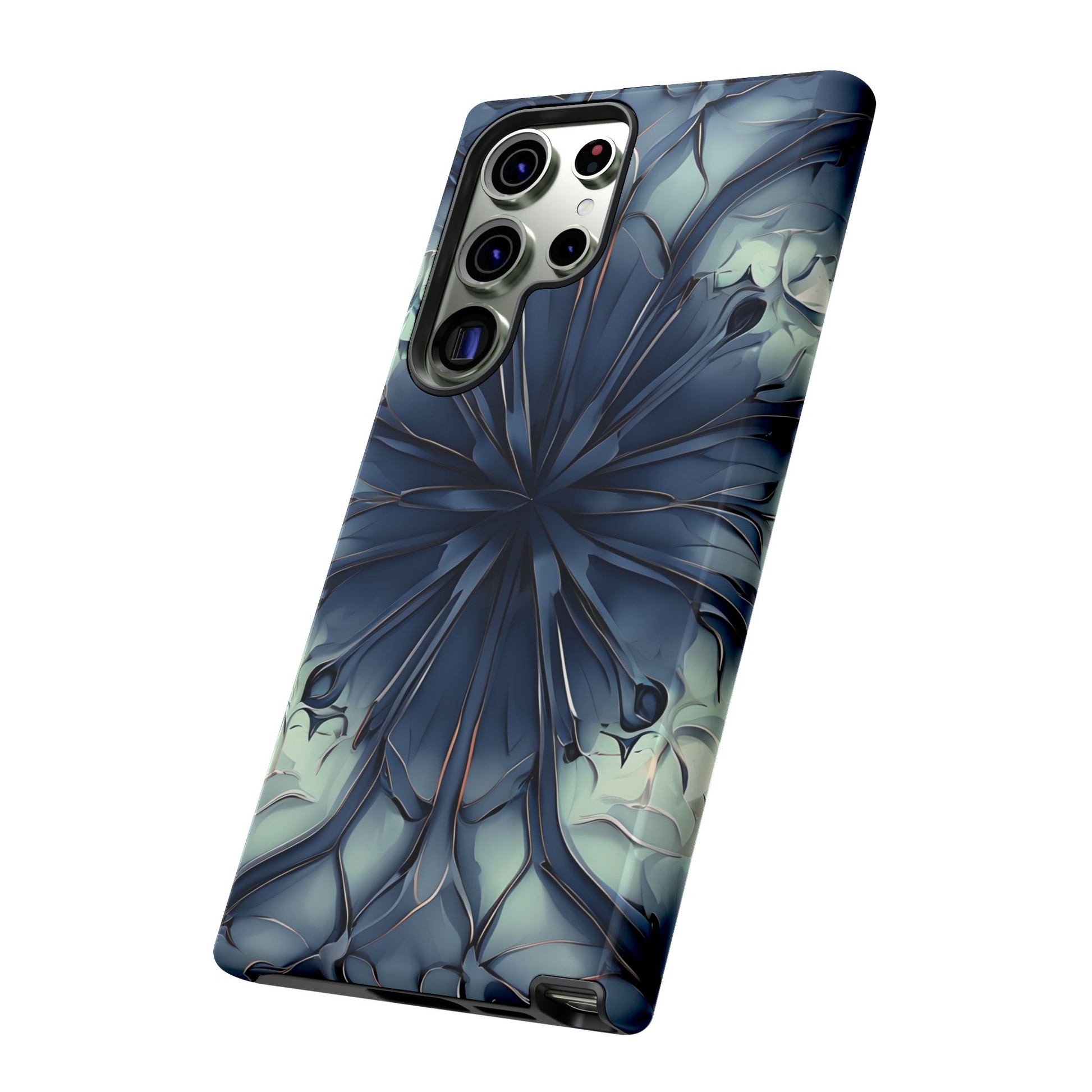 Indigo Mosaic indigo geometric mosaic flower Samsung Galaxy phone case angled view