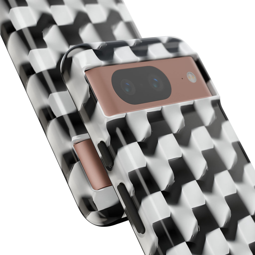 Monochrome Grid Tough Case for Google Pixel 8 - Classic Checkerboard, Black & White, Minimalist Trend