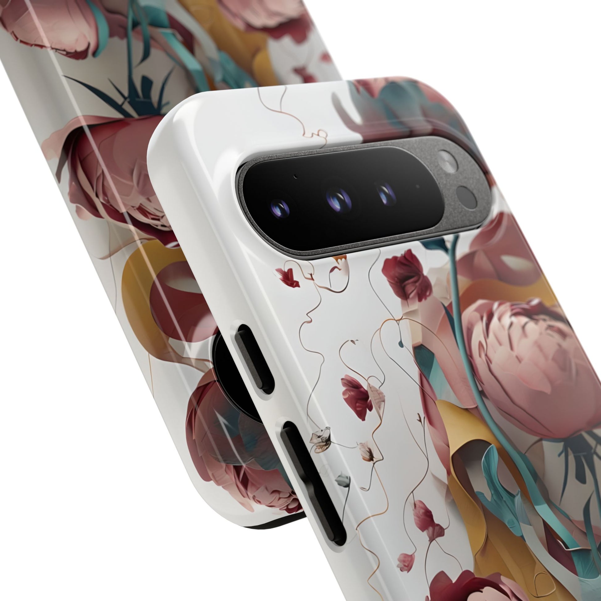 Blushing Peony Veil - Elegant Painterly Floral Google Pixel 9 Pro XL Tough Phone Case - Soft Blush & Teal Peony Design