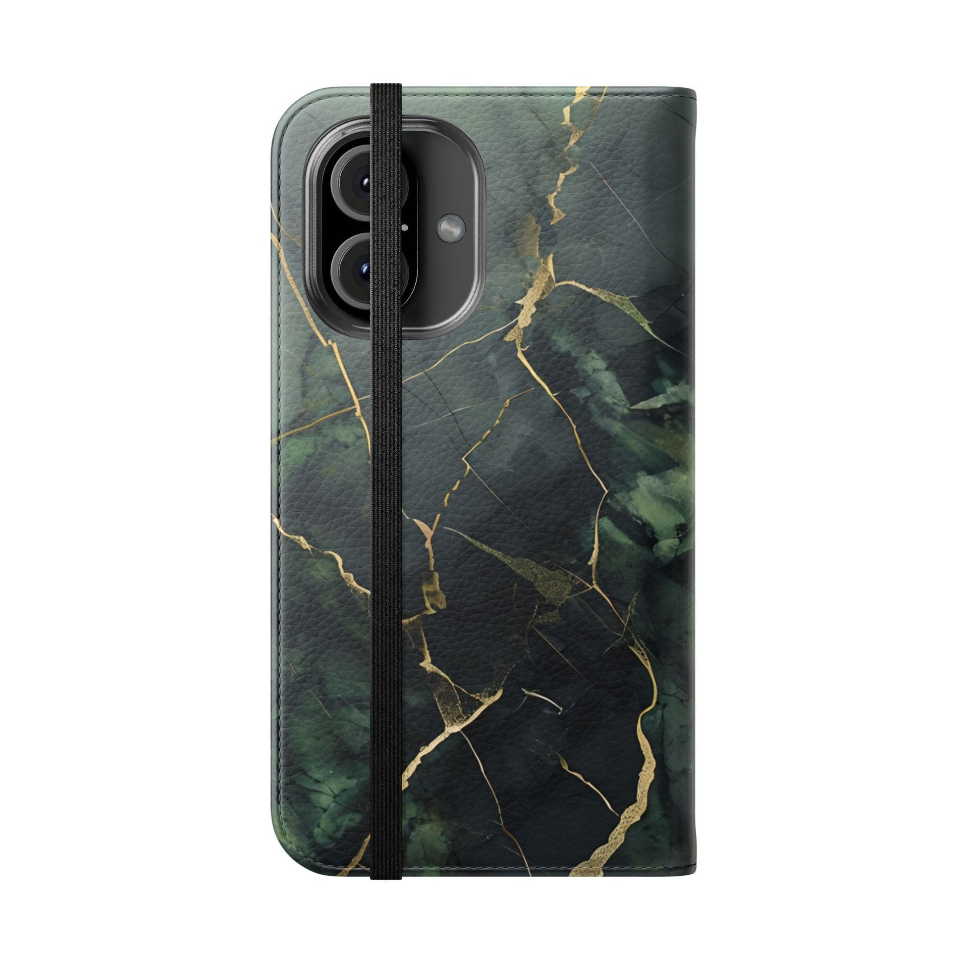 Verdant Vein - Green Marble Design Wallet Phone Case for iPhone 16