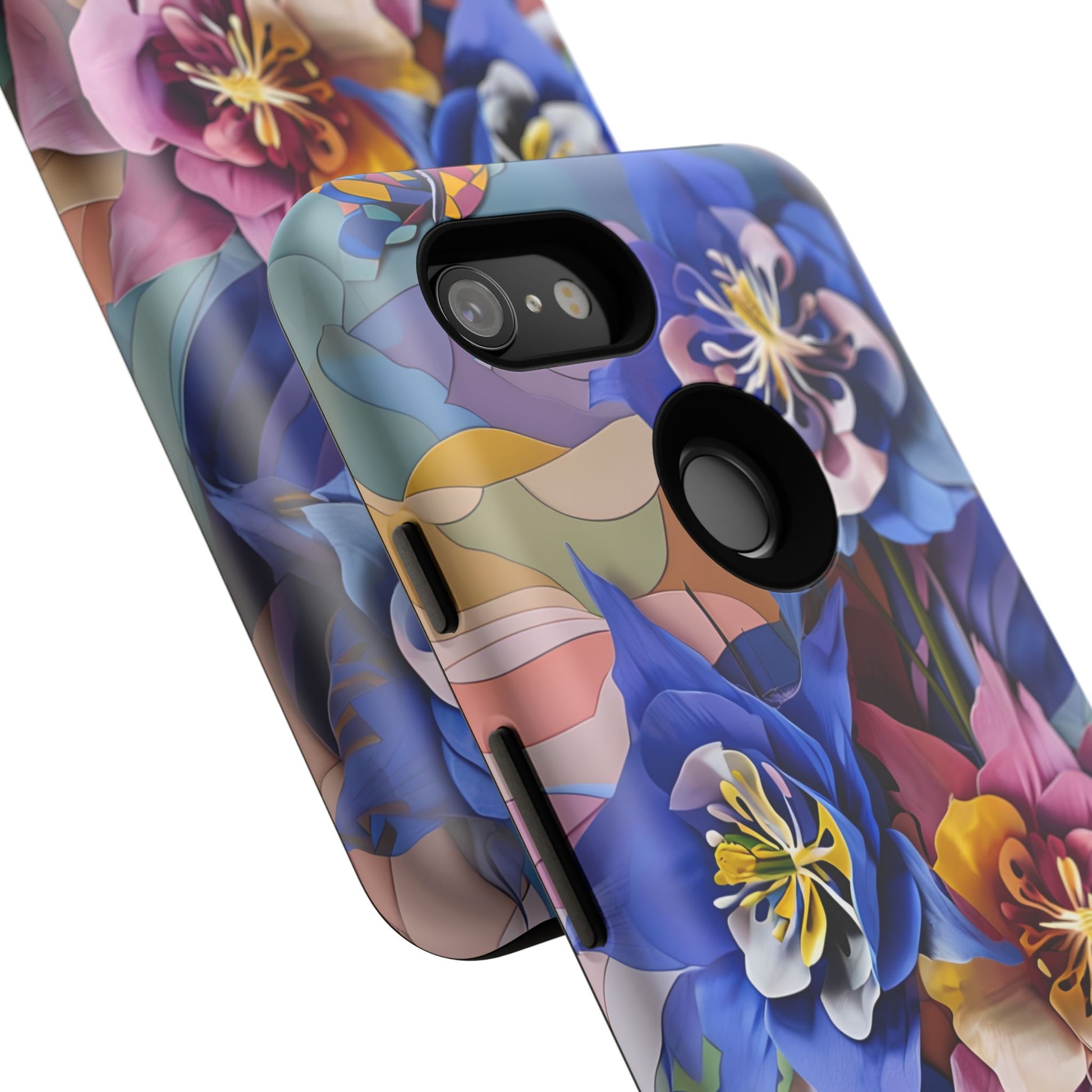 Blue Columbine Carnivale - Artistic Floral & Butterfly Google Pixel 3 Tough Phone Case - Vibrant Botanical Design