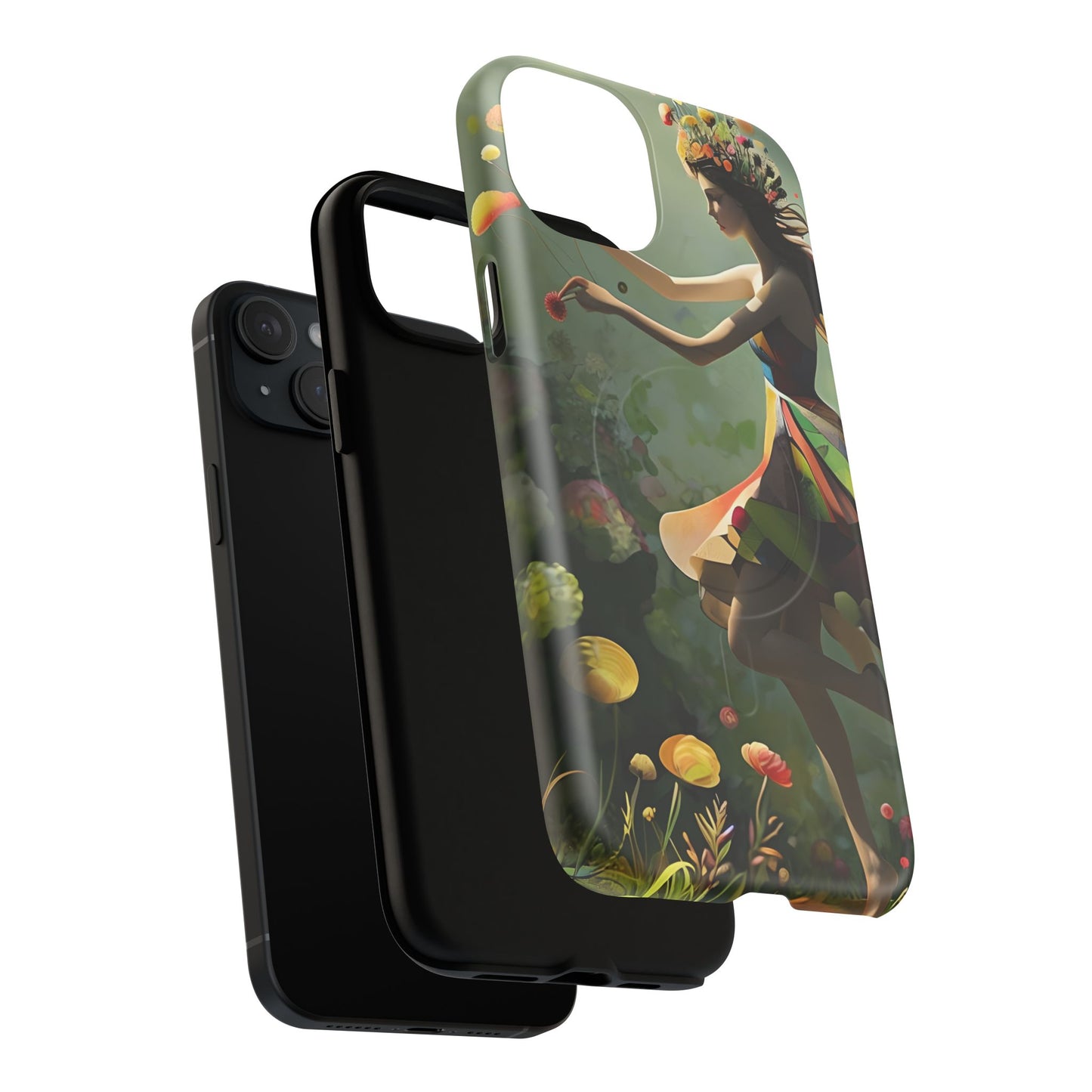 Dancing Wildflower Muse iPhone - Artistic Floral Fantasy Cover - MagSafe Compatible - Whimsical Nature-Inspired Protective Accessory