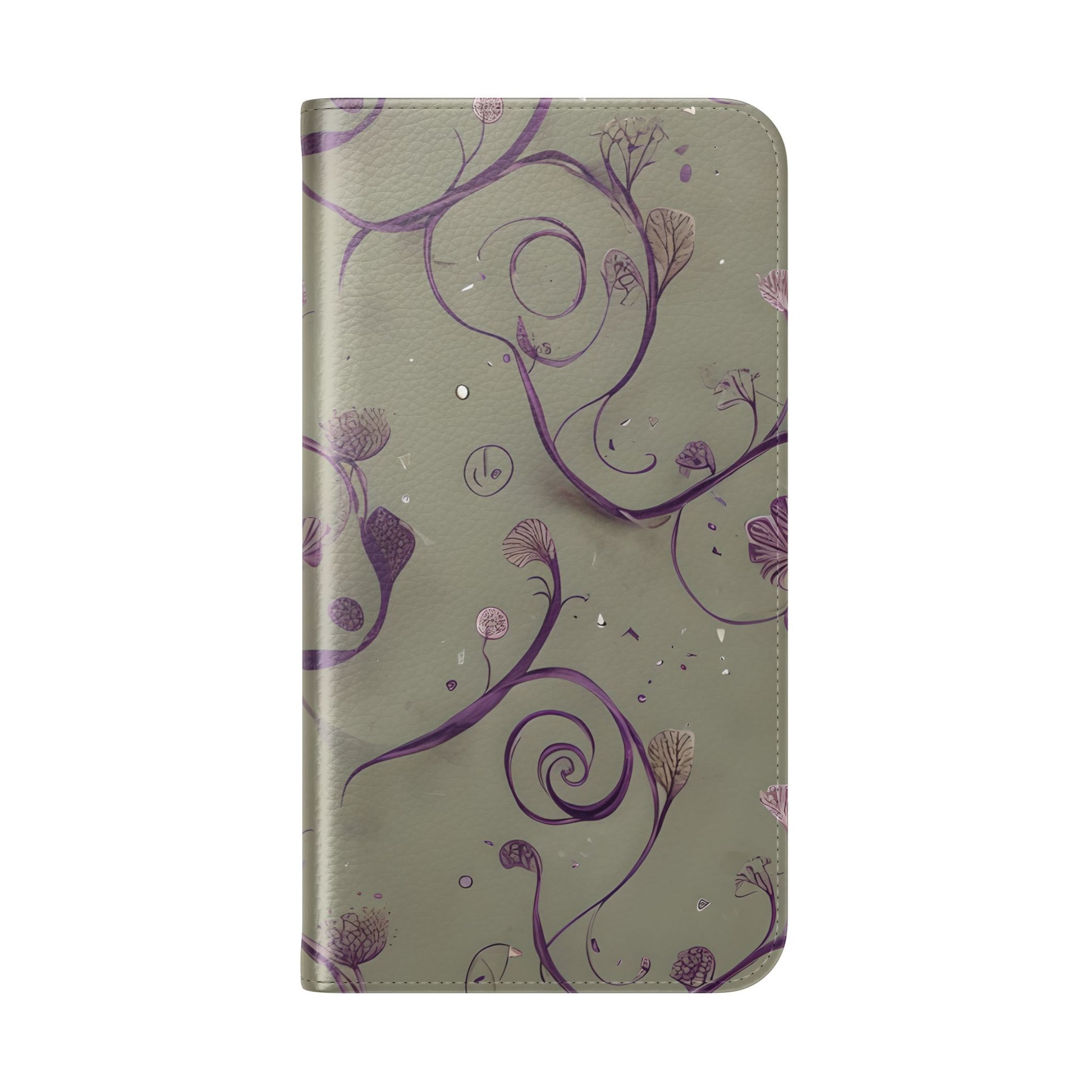 Twilight Thistle Bloom Wallet Phone Case - Elegant Purple Floral Vine Flip Cover for iPhone 14 Pro