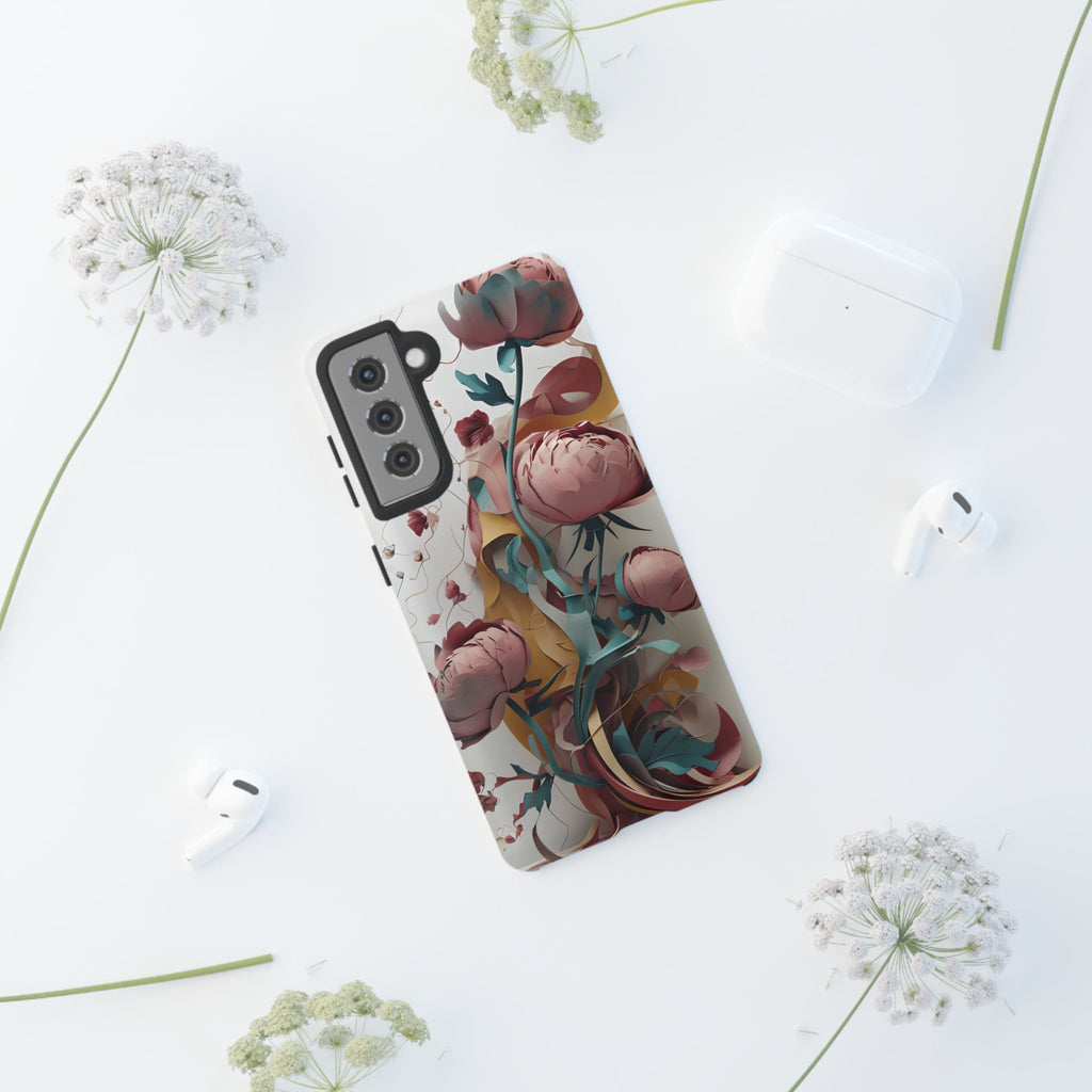 Blushing Peony Veil - Elegant Painterly Floral Samsung Galaxy S21 Tough Phone Case - Soft Blush & Teal Peony Design