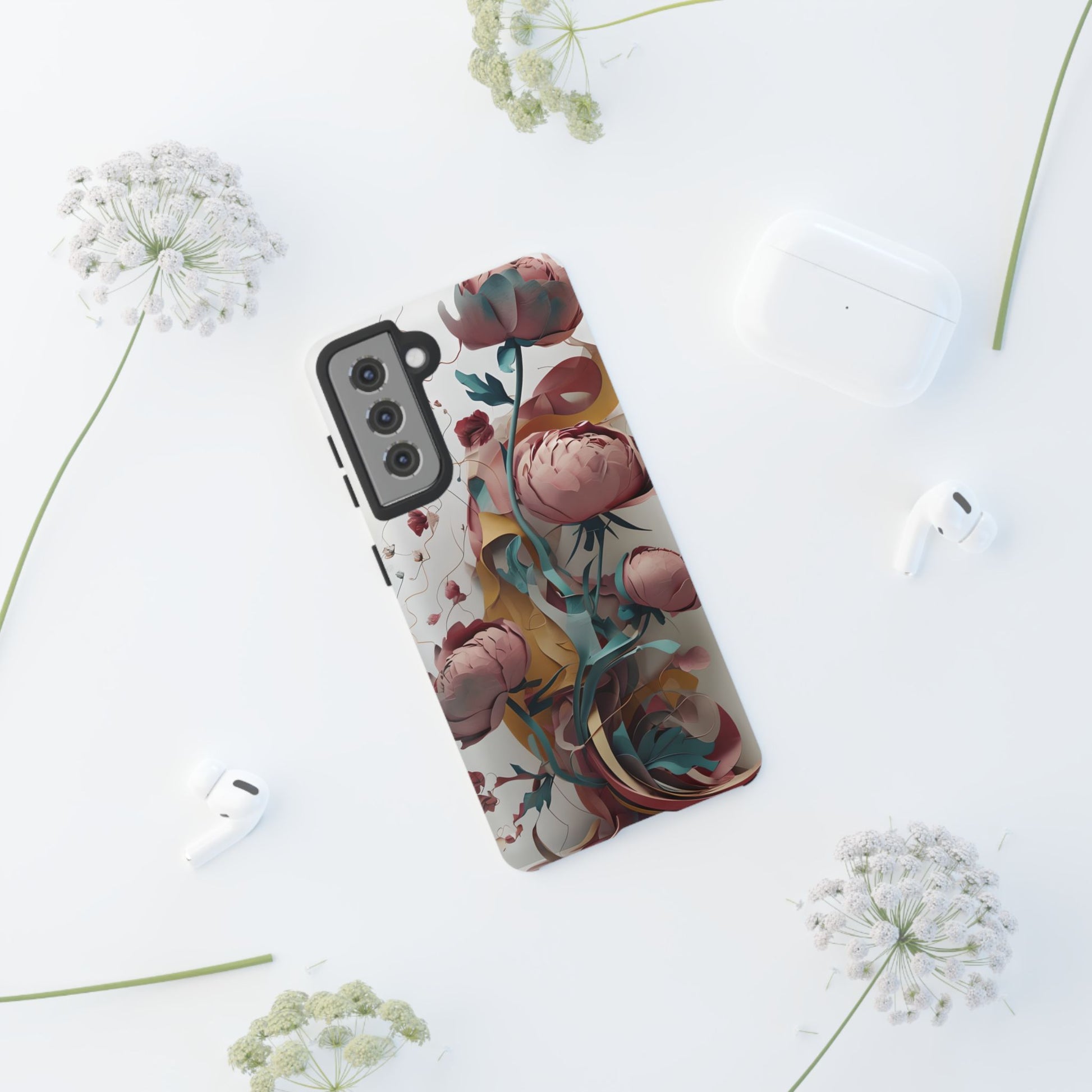 Blushing Peony Veil - Elegant Painterly Floral Samsung Galaxy S21 Tough Phone Case - Soft Blush & Teal Peony Design