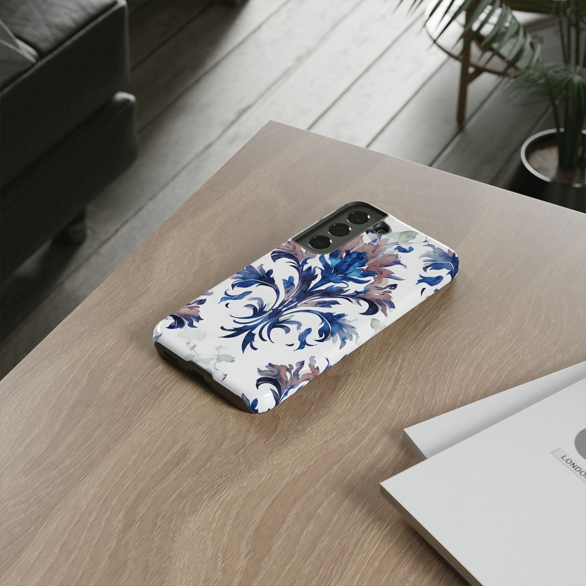 Delft Reverie - Elegant Blue & White Samsung S22 Tough Phone Case - Dutch Delftware-Inspired Floral Design