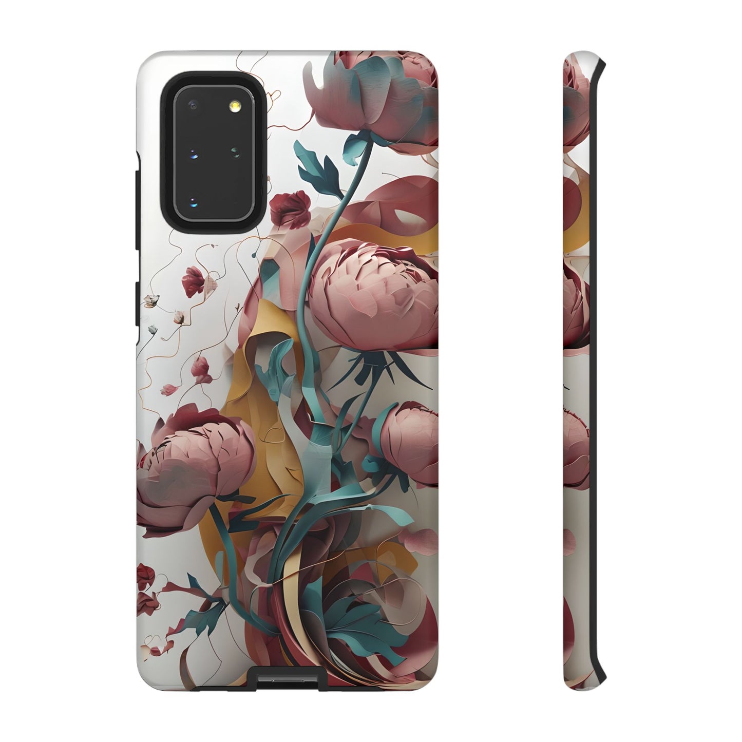Blushing Peony Veil - Elegant Painterly Floral Samsung Galaxy Tough Phone Case - Soft Blush & Teal Peony Design