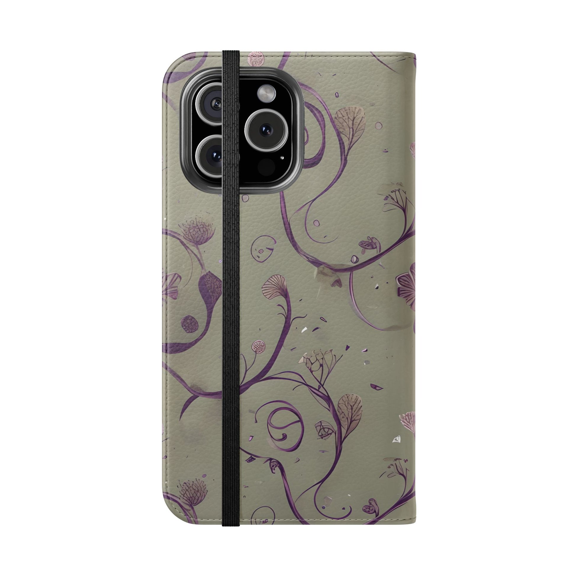 Twilight Thistle Bloom Wallet Phone Case - Elegant Purple Floral Vine Flip Cover for iPhone 16 Pro Max