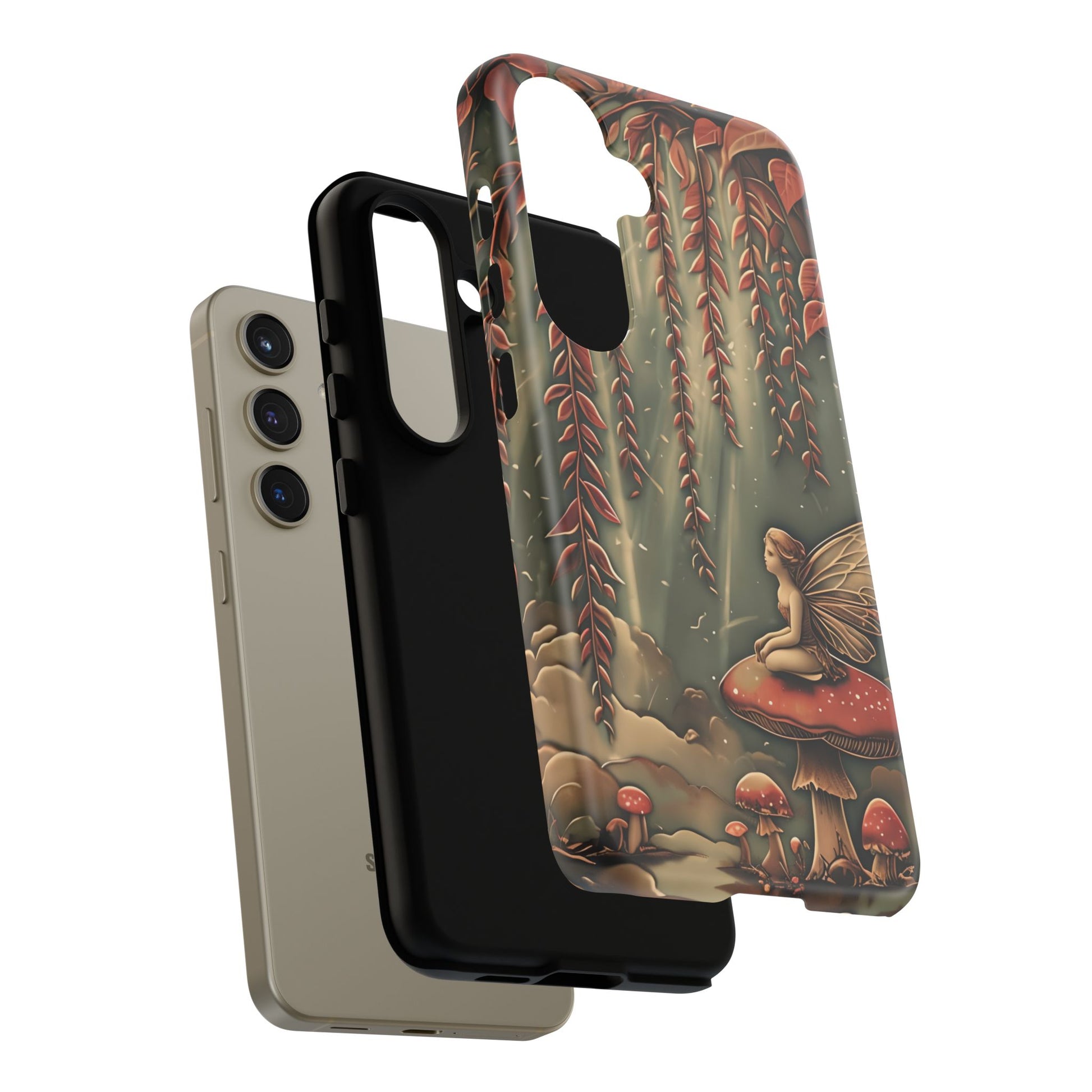 Willow Whisper - Tranquil Nature Art Samsung Galaxy S24 Tough Phone Case - Serene Willow Tree & Meditative Figure Design