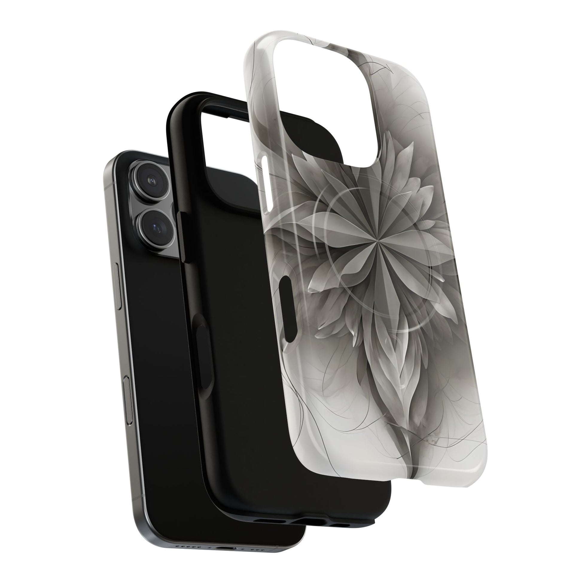 Silver Lotus - Elegant Monochrome Floral iPhone 16 Pro MagSafe Phone Case - Modern Lotus Design