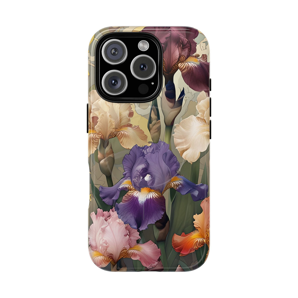 Iris Reverie - Elegant Painterly - iPhone 16 Pro- MagSafe Compatible - Artistic Purple & Cream Iris Design