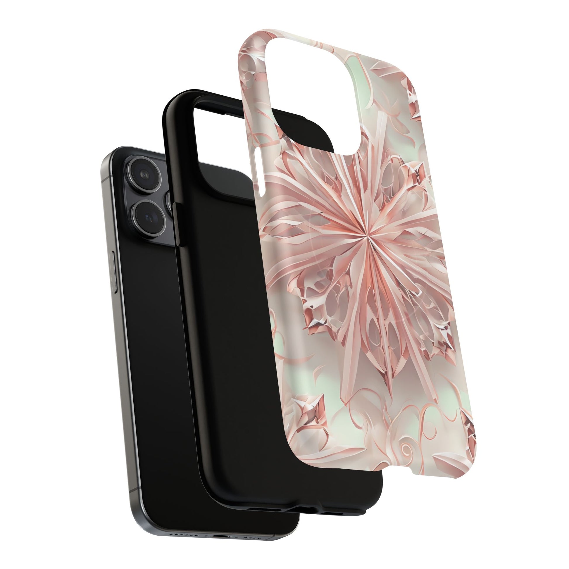 Blush Frost iPhone 15 Pro Max - Kaleidoscope Collection of MagSafe Compatible - Soft Pink Geometric Floral Design