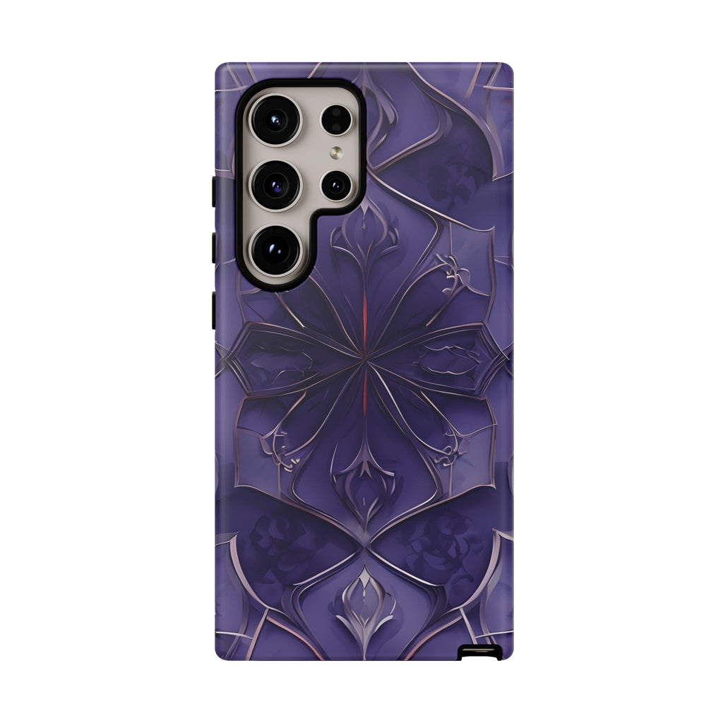 Violet Nebula - Kaleidoscope Collection Artistic Floral Burst - Samsung Galaxy S24 Ultra Tough Phone Case - Bold Purple Symmetrical Design