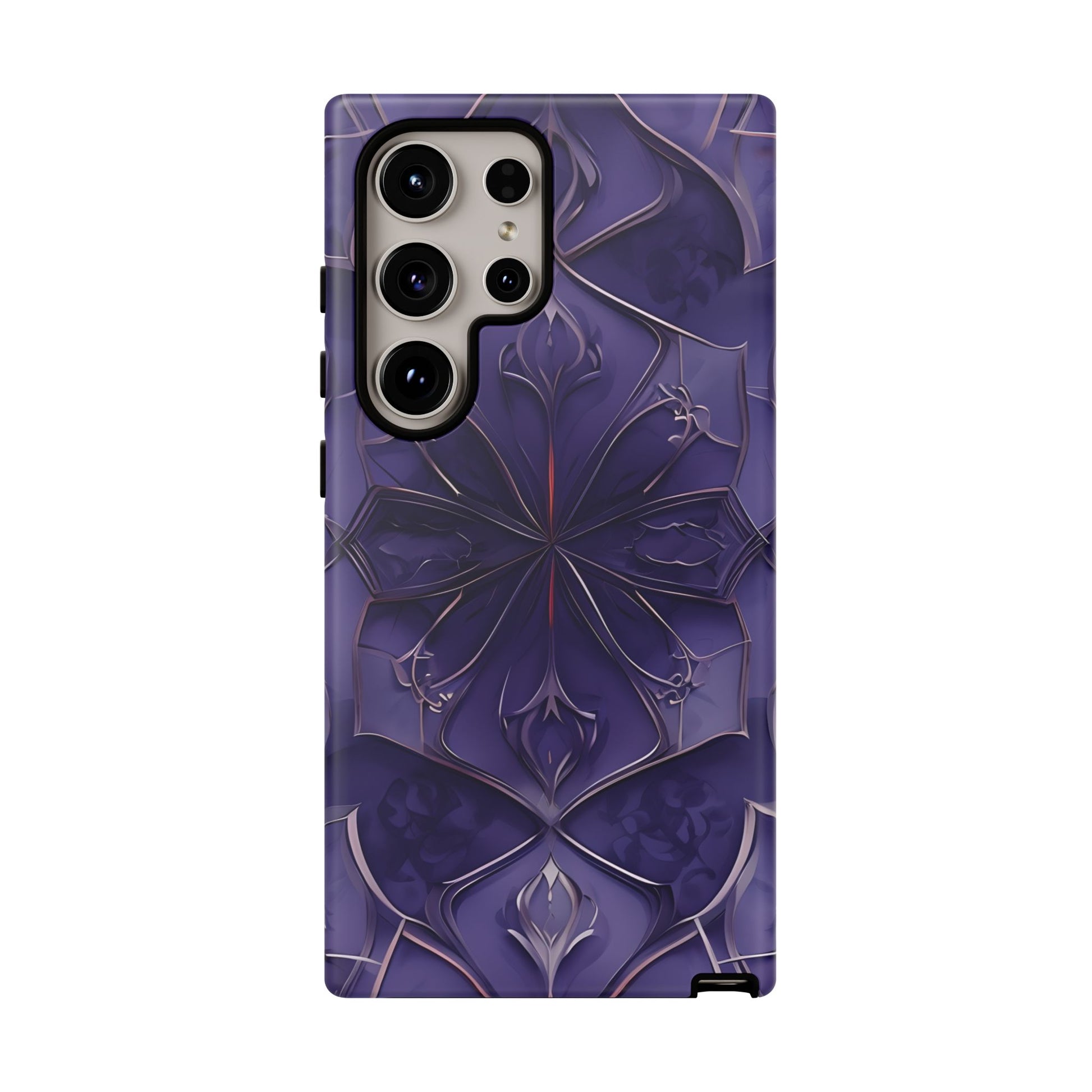 Violet Nebula - Kaleidoscope Collection Artistic Floral Burst - Samsung Galaxy S24 Ultra Tough Phone Case - Bold Purple Symmetrical Design