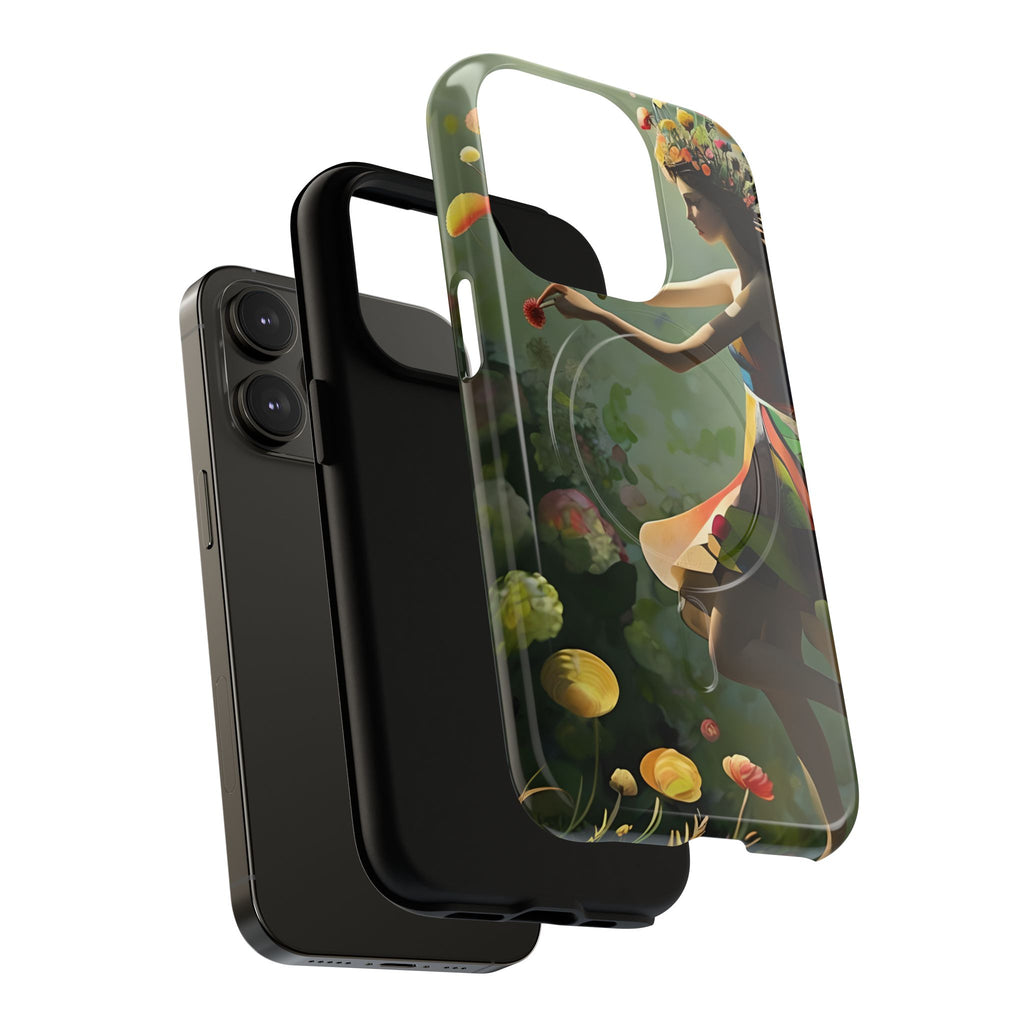 Dancing Wildflower Muse iPhone 14 Pro - Artistic Floral Fantasy Cover - MagSafe Compatible - Whimsical Nature-Inspired Protective Accessory