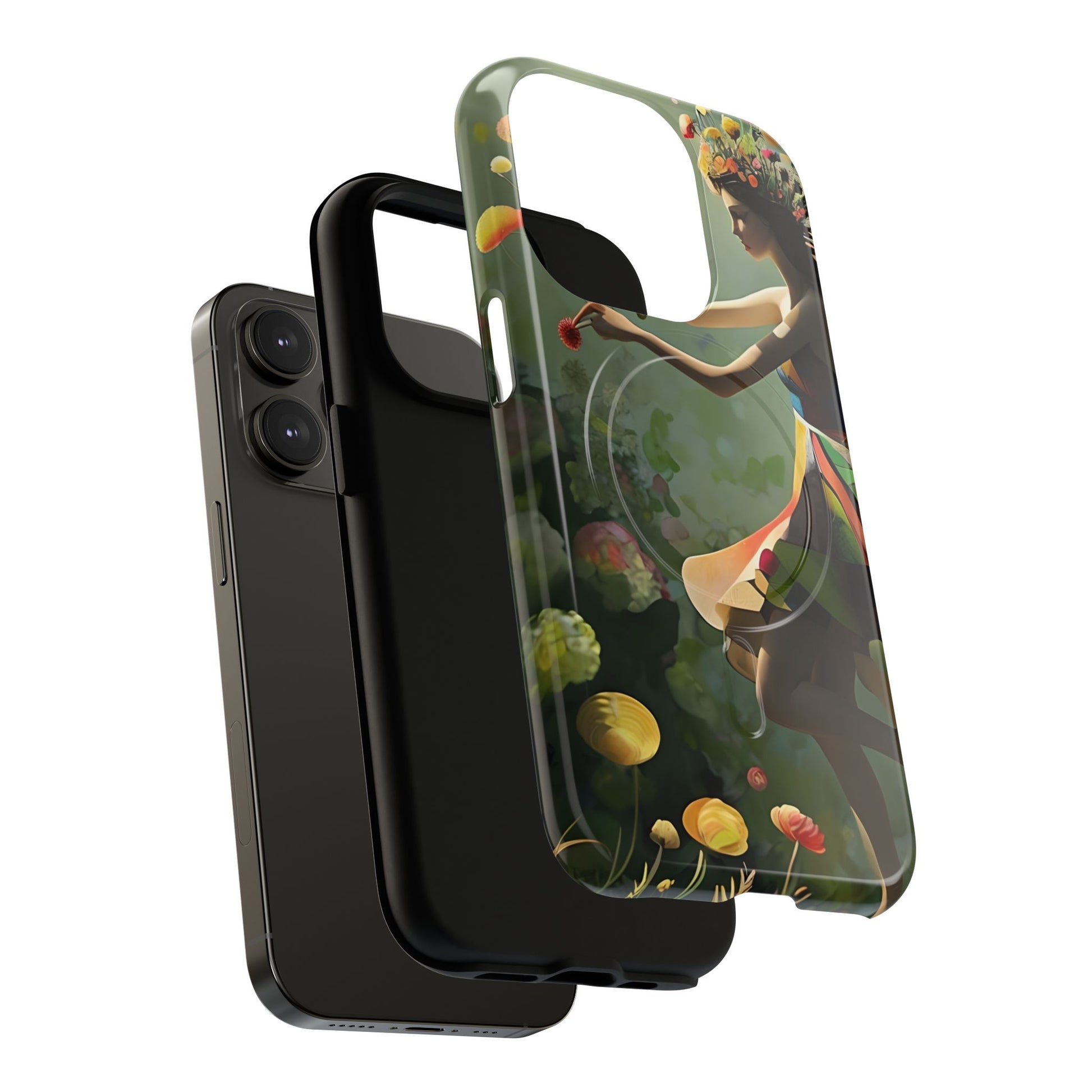 Dancing Wildflower Muse iPhone 14 Pro - Artistic Floral Fantasy Cover - MagSafe Compatible - Whimsical Nature-Inspired Protective Accessory
