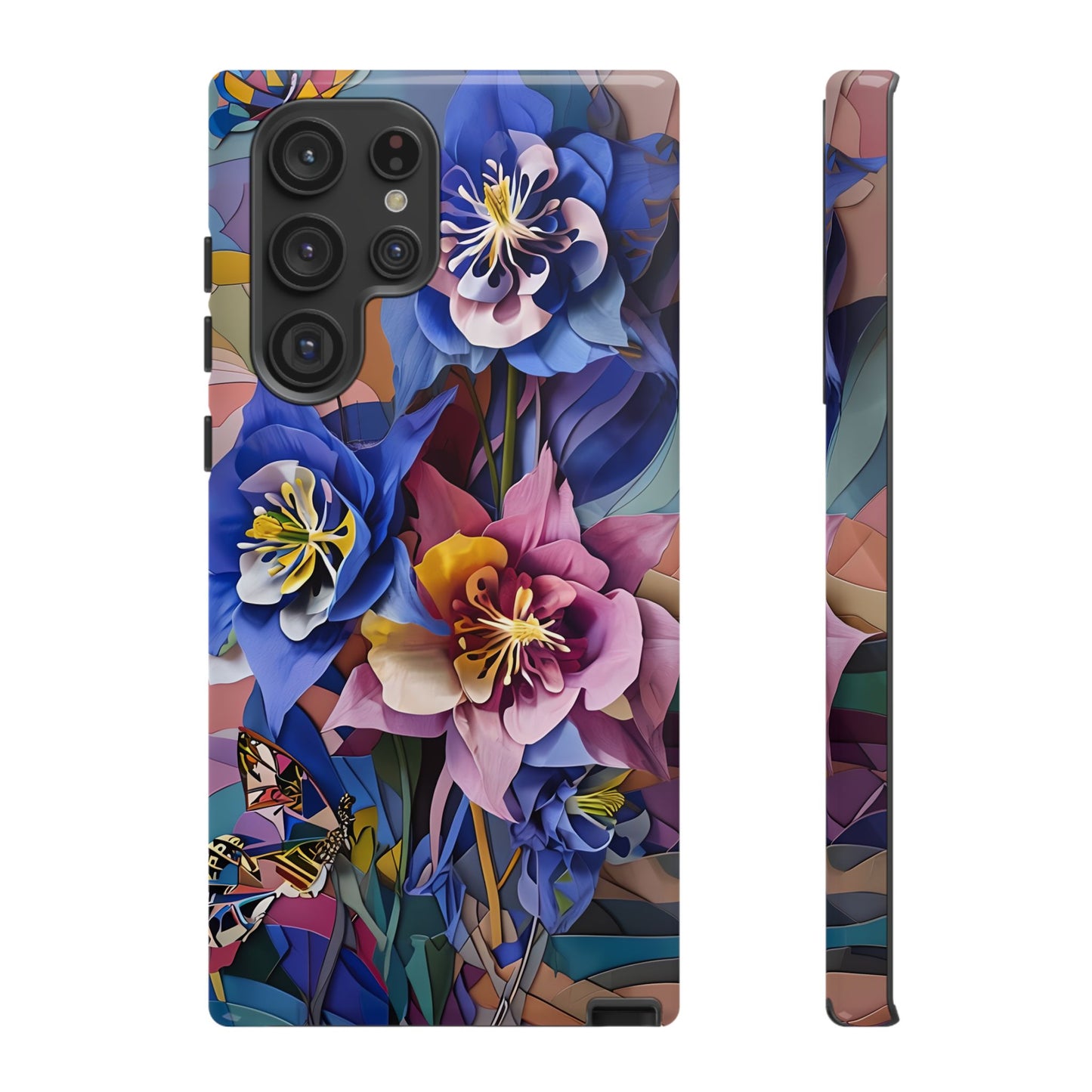 Blue Columbine Carnivale - Artistic Floral & Butterfly Samsung Ultra Tough Phone Case - Vibrant Botanical Design