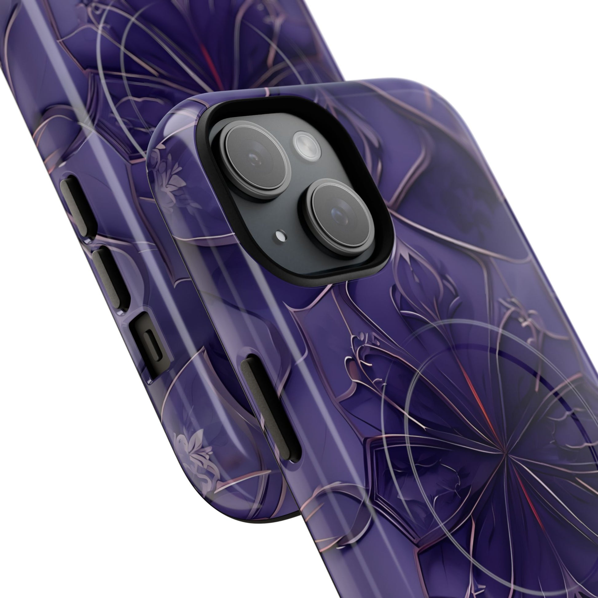 Violet Nebula - Kaleidoscope Collection Artistic Floral Burst - iPhone 15 MagSafe Phone Case -Bold Purple Symmetrical Design