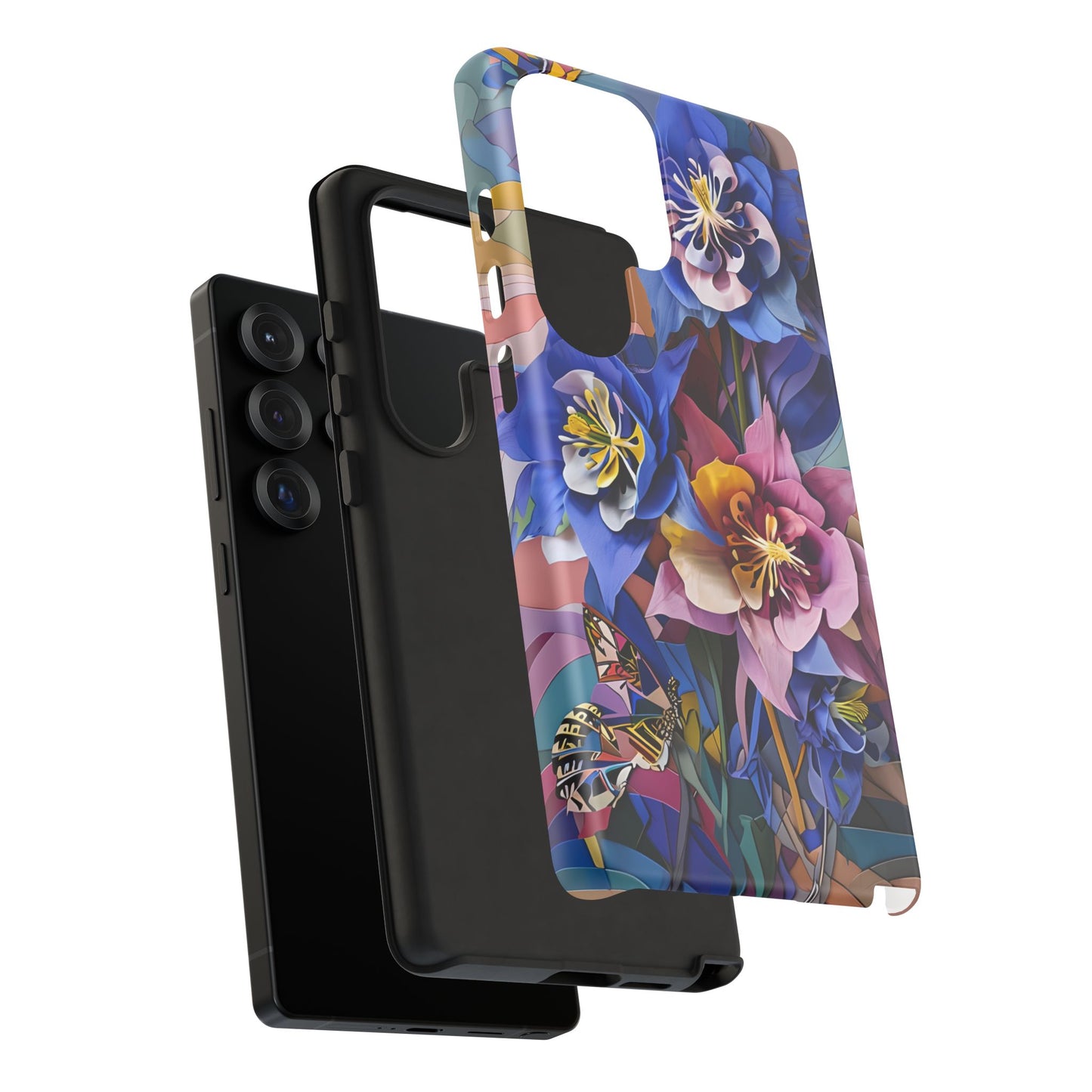 Blue Columbine Carnivale - Artistic Floral & Butterfly Samsung Ultra Tough Phone Case - Vibrant Botanical Design