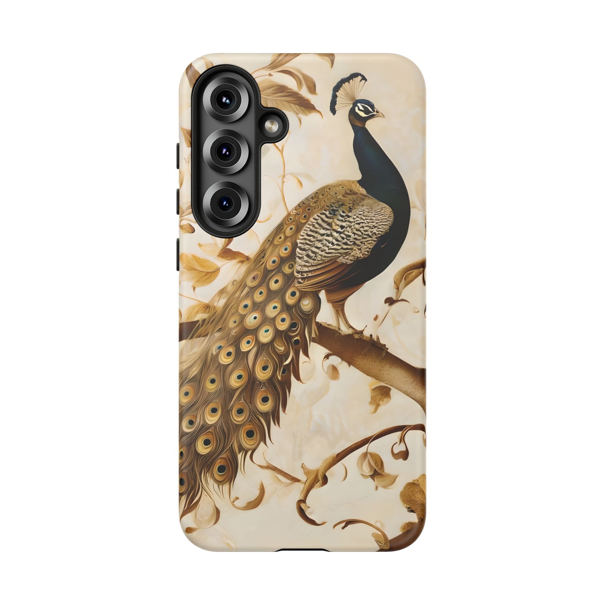 Golden Plumage - Luxe Peacock Art Samsung Galaxy S25 Plus Phone Case - Elegant Gold & Cream Design