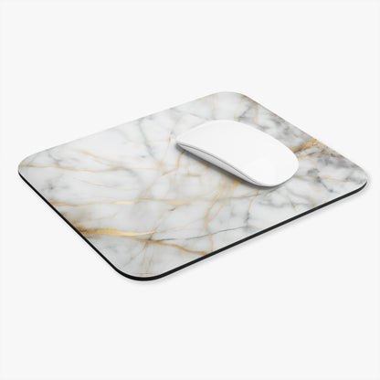 Golden Vein Marble mouse pad in workspace with mouse showing elegant marble artwork